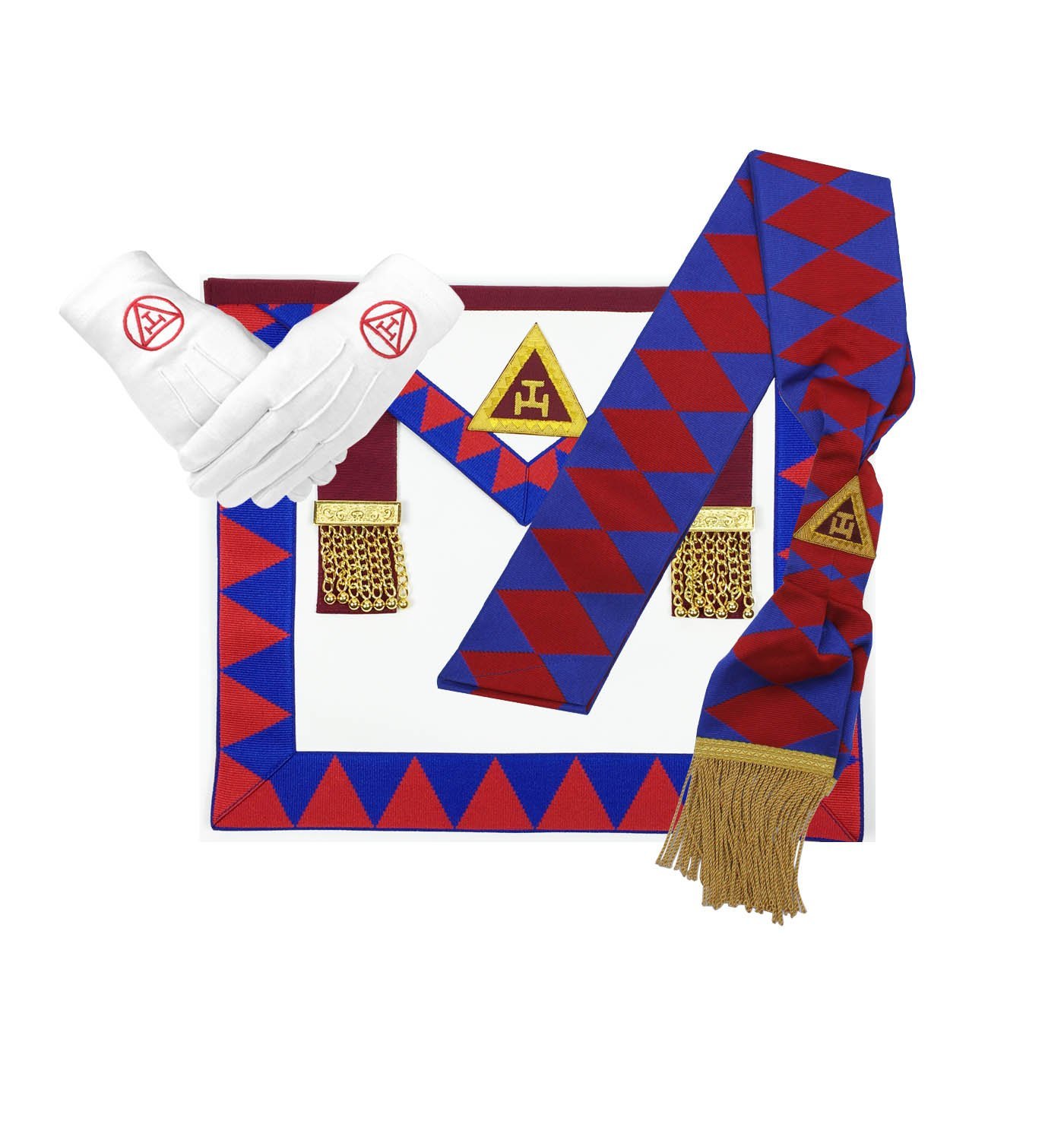 FVLFIL DTB TECH Masonic Regalia Royal Arch Principal Lambskin Real Leather Apron,Sash and Gloves