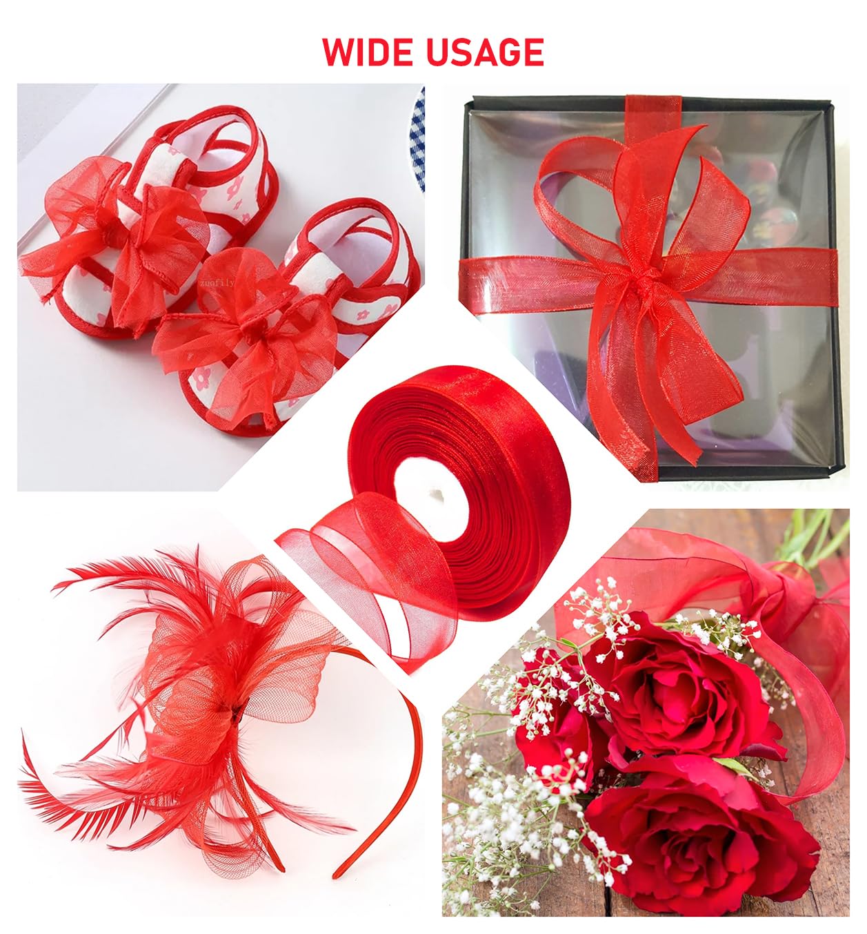 Red Organza Ribbon 1 in x 50 Yards Shimmer Sheer Organza Ribbon 1