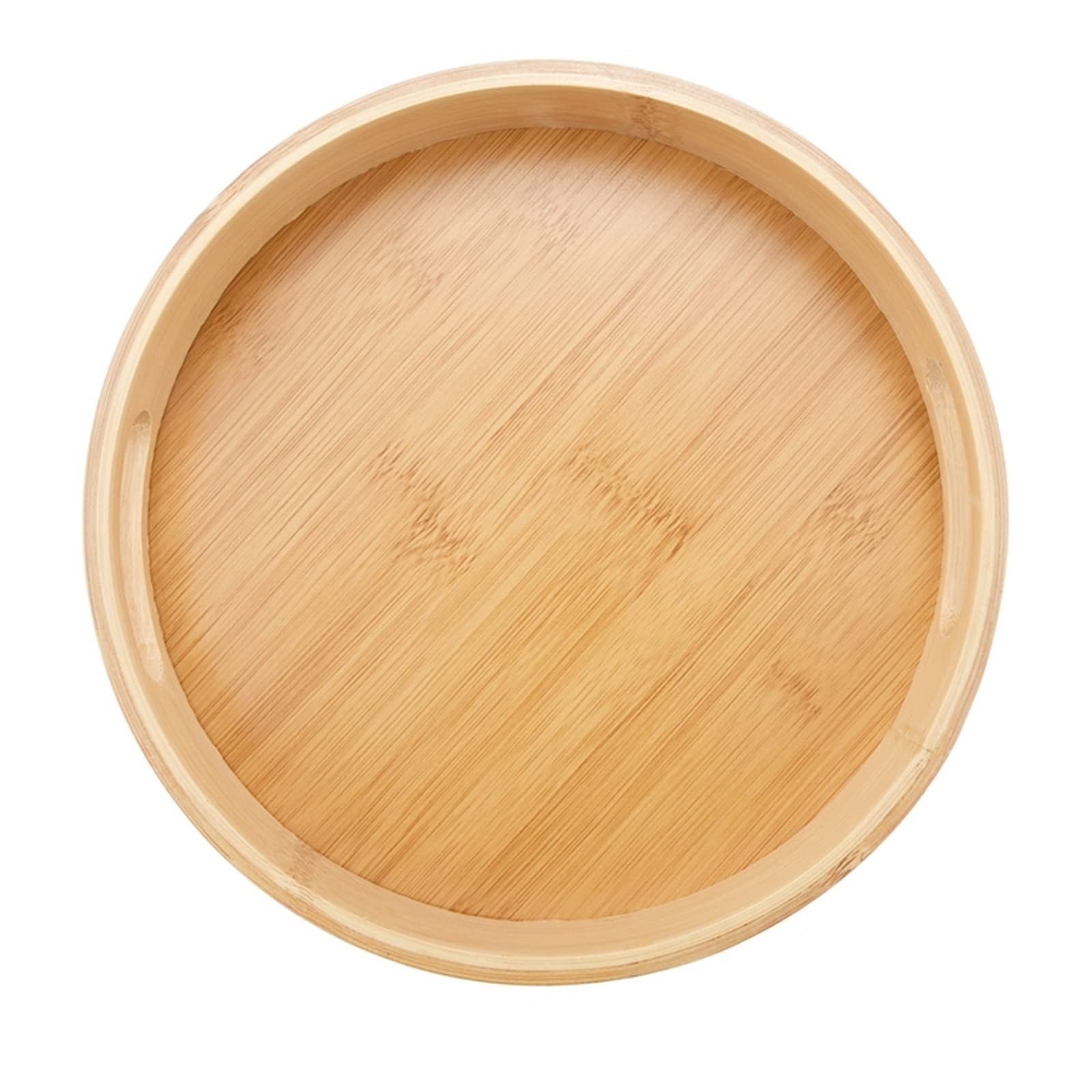 JINGYAN Breakfast Trays Round Serving Bamboo Wooden Tray for Dinner Trays Tea Bar Breakfast Food Container Handle Storage(L)