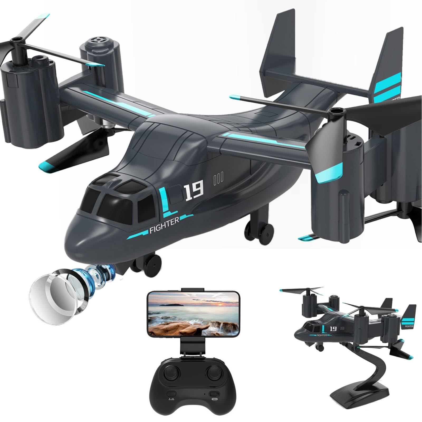 Helicopter Remote Control, LM19 Ospery Military RC Helicopter with Live Camera for Military Fans, Flying and Land Gliding Mode, One Key take Off/Landing, Remote Control Helicopter for Adults 14+