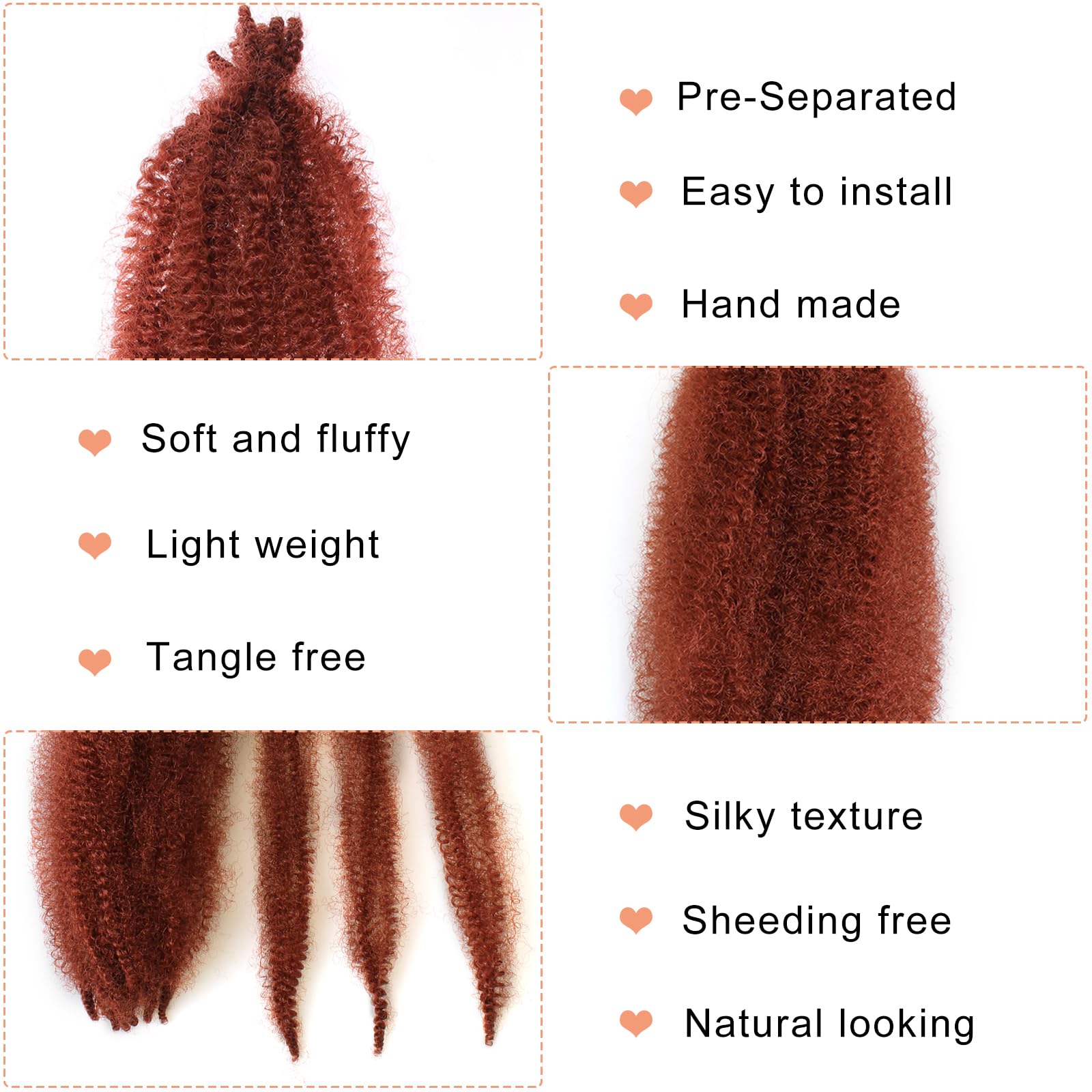 Mscat 16 Inch Pre-Separated Springy Afro Twist Hair 3 Packs Copper Red Marley Twist Crochet Braiding Synthetic Hair Extensions (8 Strands/Pack,350#) - Image 3