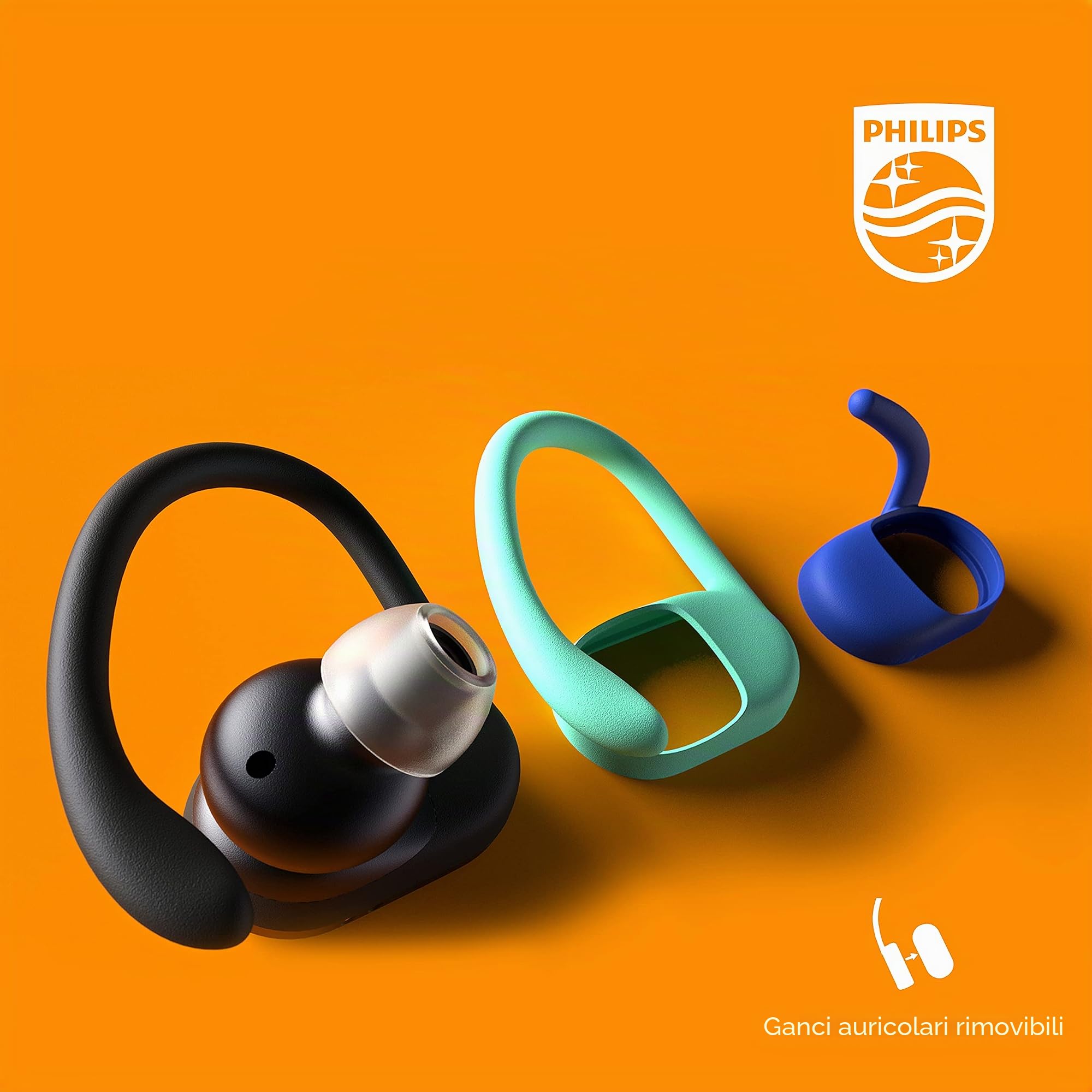 Philips Cuffie Sportive, TAA7306/00, Senza fili, Cuffie da corsa per adulti, Bluetooth, Fino a 24 ore di tempo di riproduzione, Microfono incorporato, Vestibilità sicura, Nero