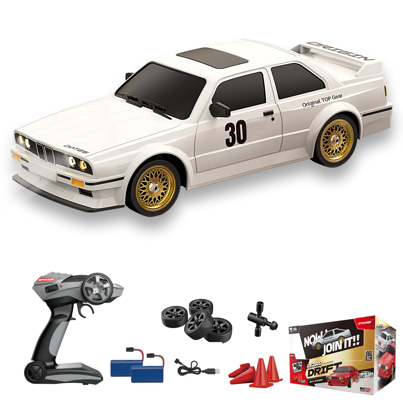 JONRRYIN Drift Auto, 1:43 Frngesteuert Drift Auto, 4WD Tabletop Mini Drift RC Car, Ferngesteuertes Auto mit LED Leuchten, 15 km/h, Spielzeugauto für Kinder ab 14 Jahre (Standard