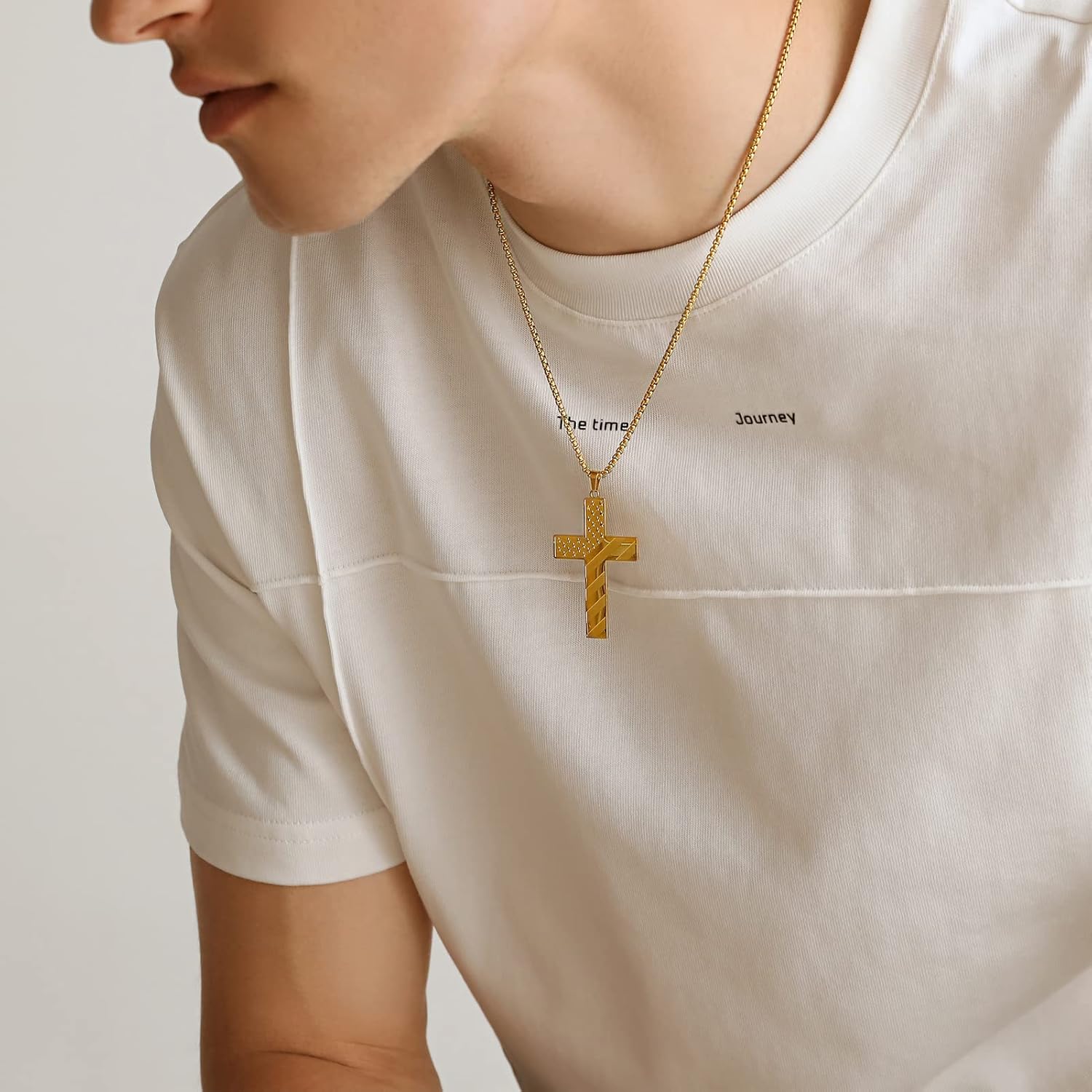 Black Cross Necklace for Men Stainless Steel 18K Gold Silver Plated American Flag Pendant Bible Verse Cross Necklaces Jewelry Gifts 18"-24" - Image 3