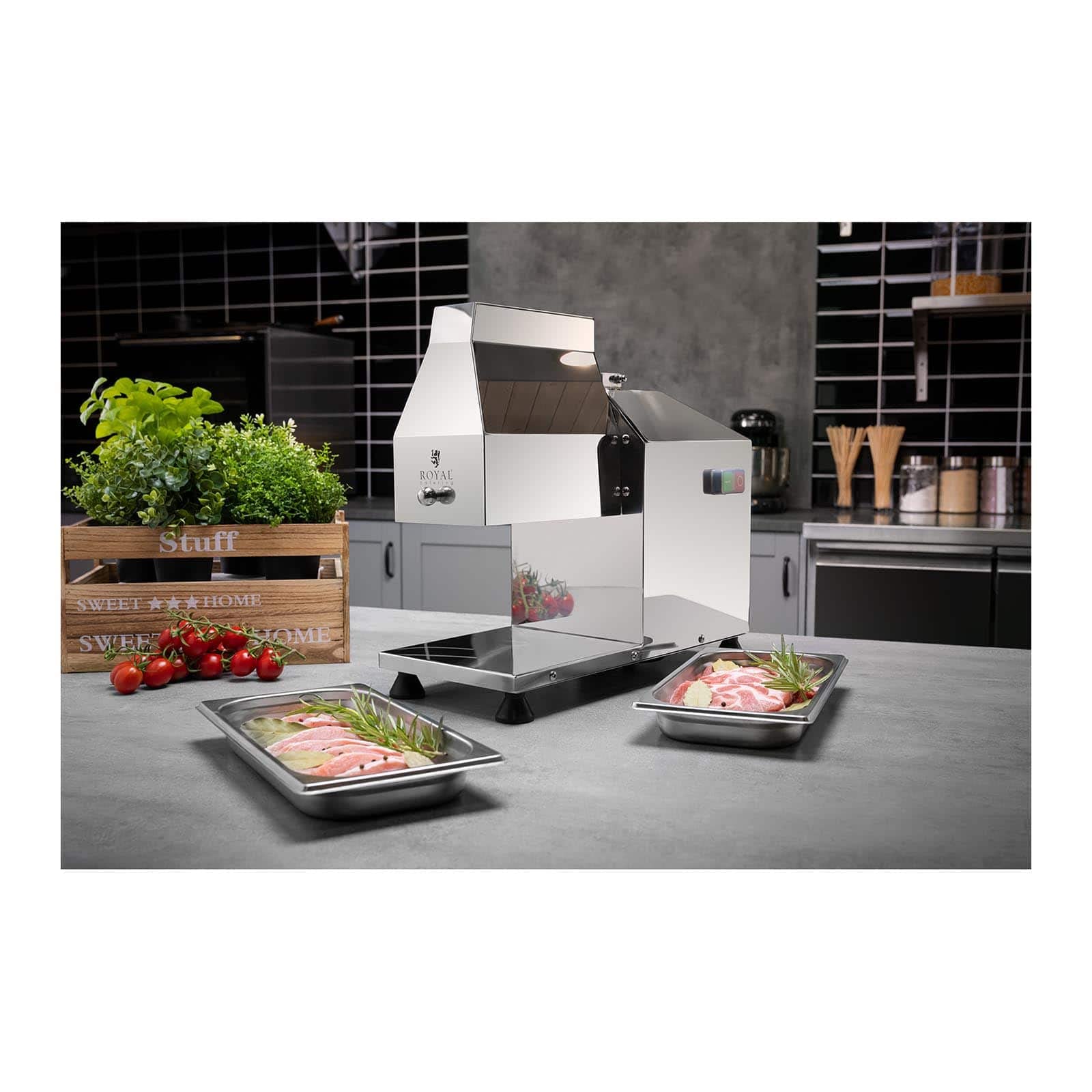 Royal Catering Máquina Ablandadora De Carne Encernecedor RCMT-350W (Tolva amplia, Fabricado en acero inoxidable, 75 rpm, 350 W)
