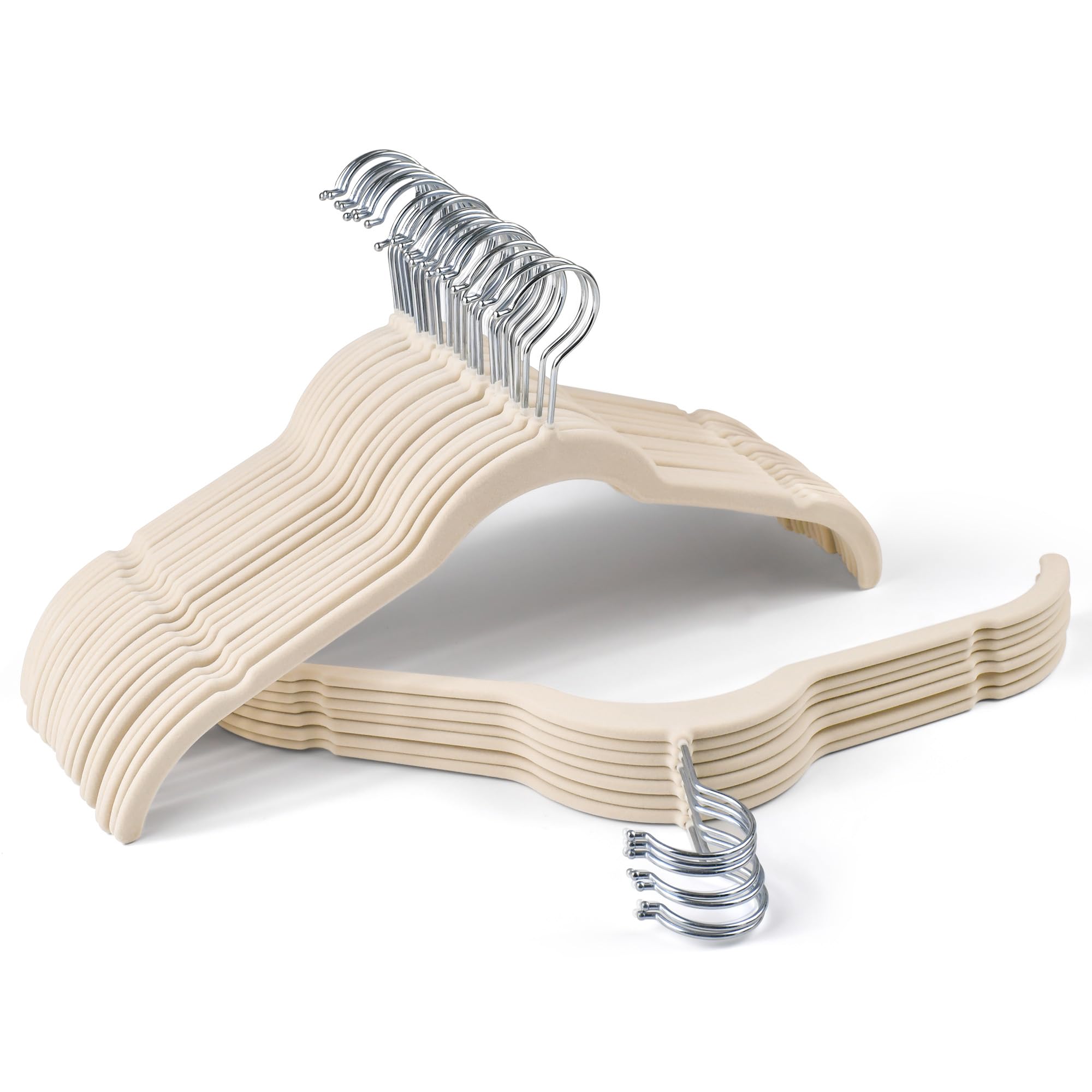 Sishynio Premium Velvet Shirt Hangers 30 Pack, Non-Slip 360° Swivel Hook Slim Flocked Coat Hanger, Space Saving Felt Hanger for for Tank Top, Blouses, Strappy Dresses