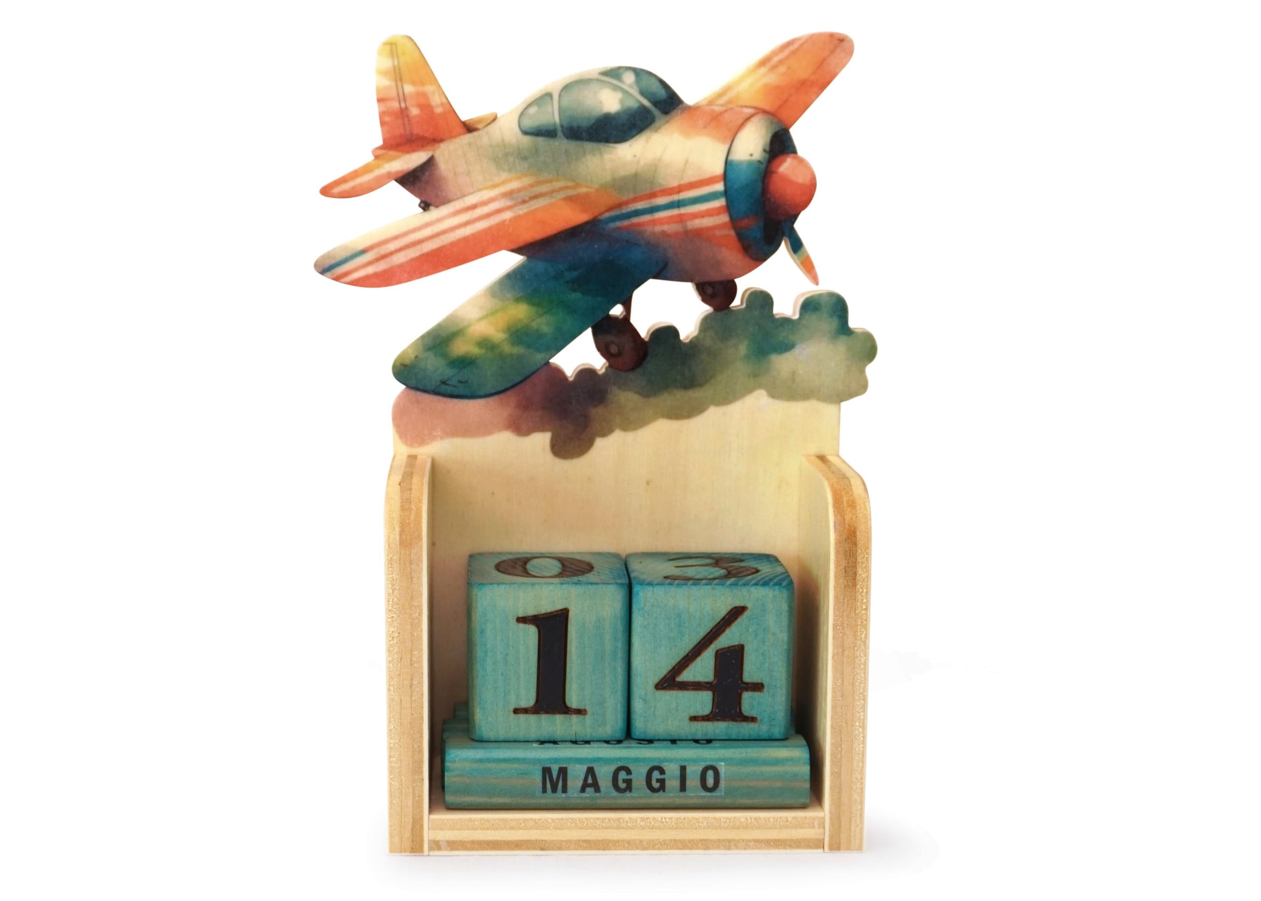 Generico Calendario da Parete in Legno per Bambini con Aeroplano colorato – Calendario Fatto a Mano