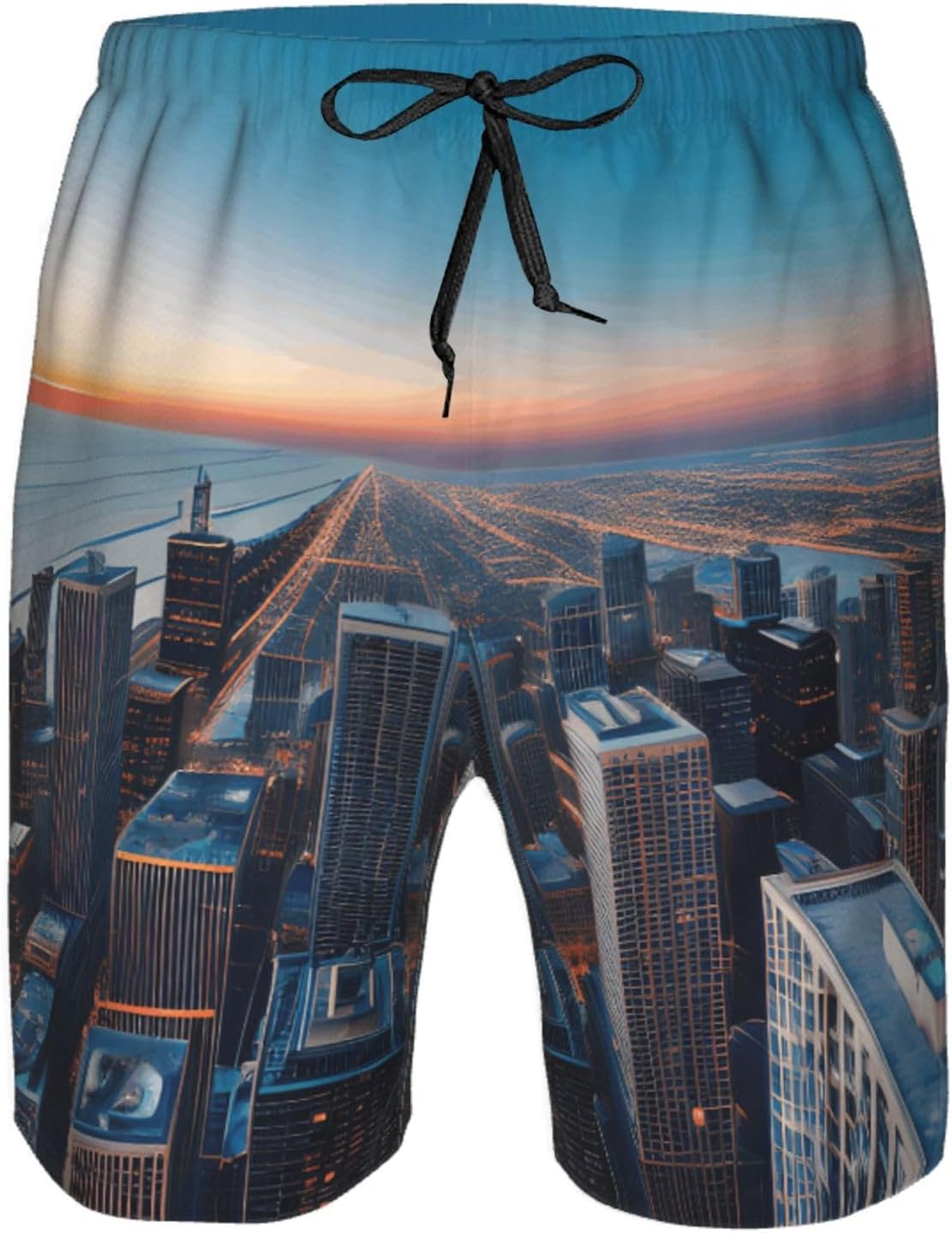 Chicago Illinois USA 1 Print Mens Casual Shorts Drawstring Summer Beach Stretch Shorts Novelty Swimtrunks