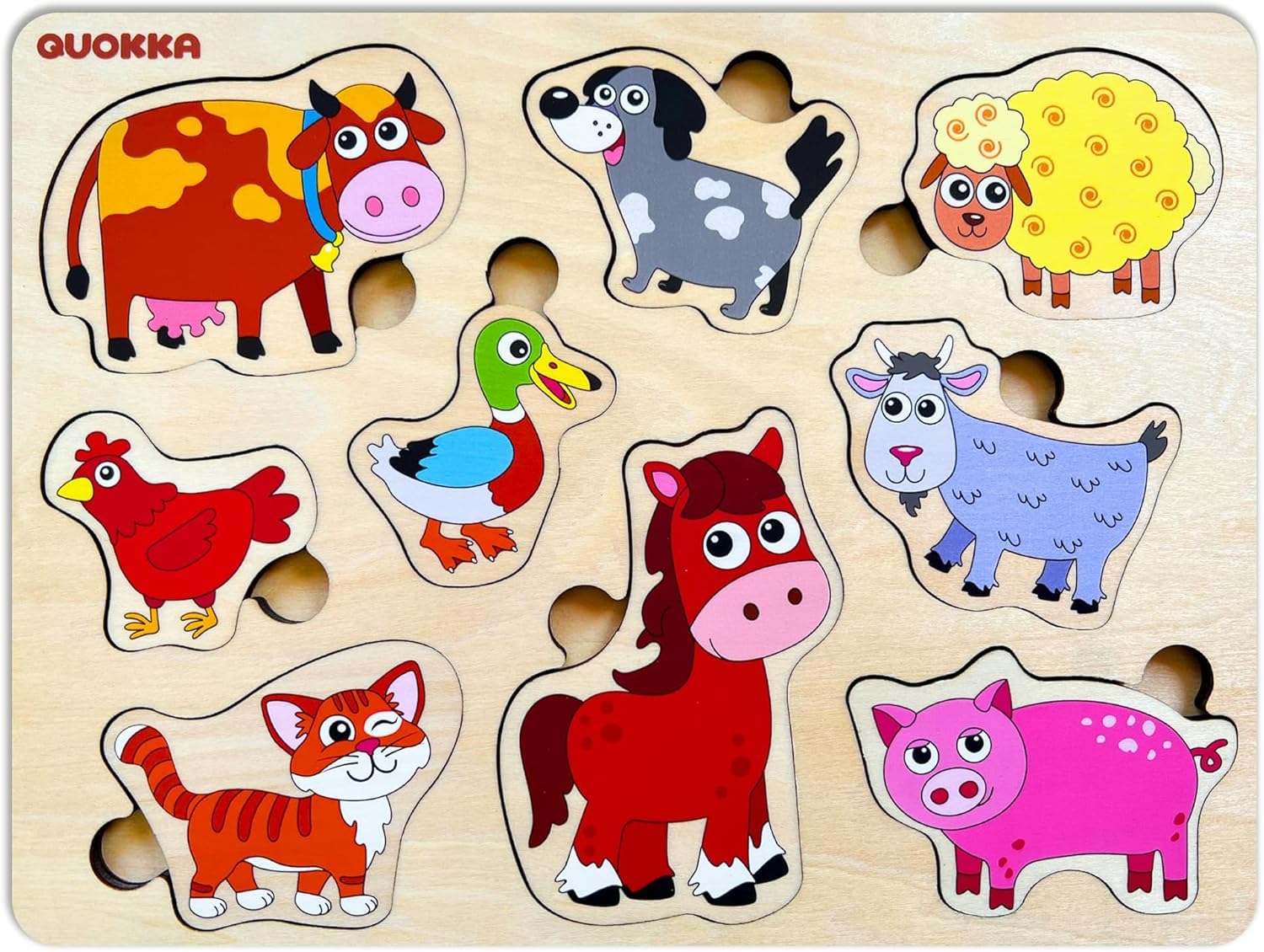 QUOKKA Farm Animals Wooden Puzzles for Toddlers 3-5, Toddler Puzzles 1-3 Years Old