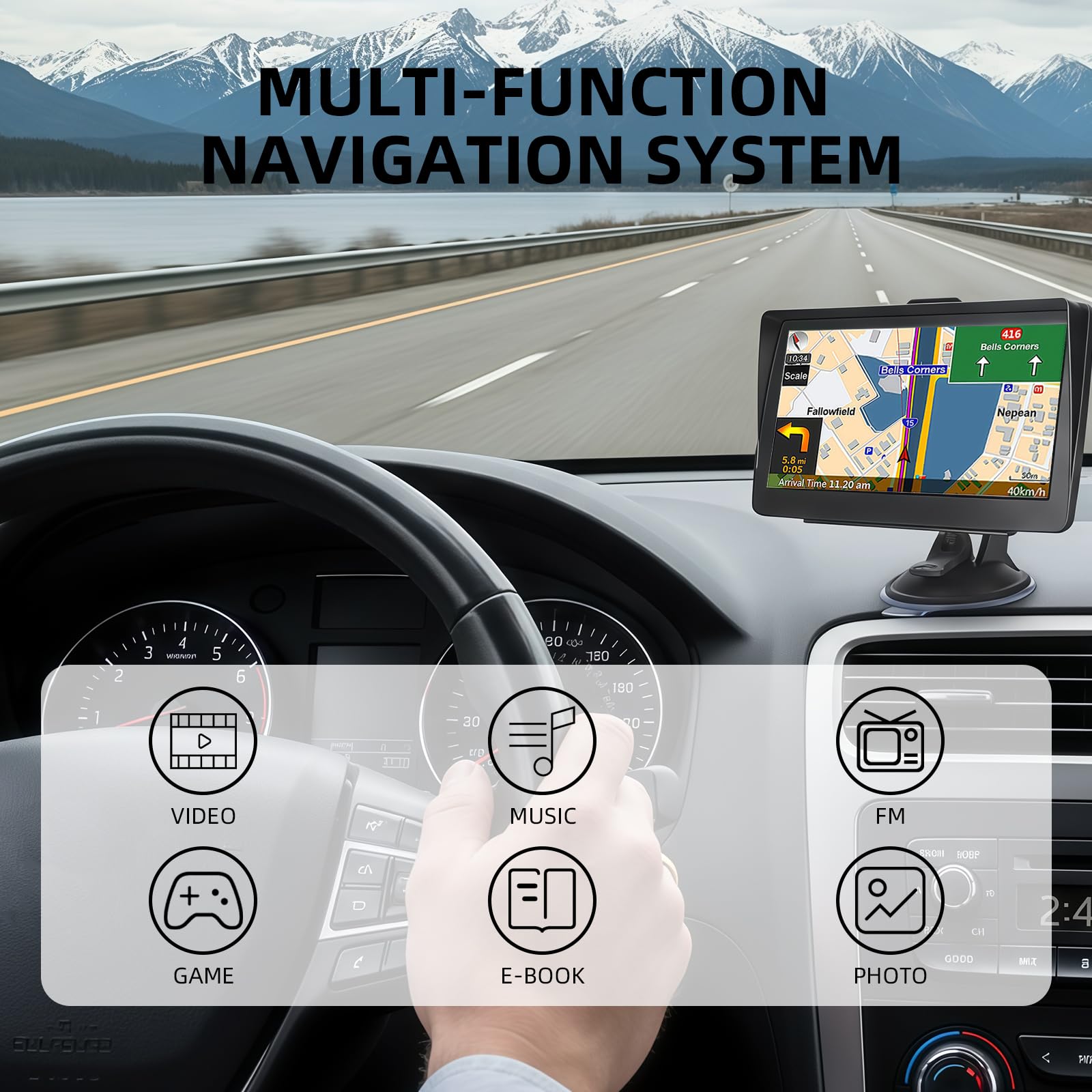 Navigatore satellitare da 7 pollici per auto e camion, sistema GPS HD con mappe del Regno Unito e dell'Europa 2026, aggiornamenti gratuiti a vita, ricerca codice postale, guida vocale, avvisi