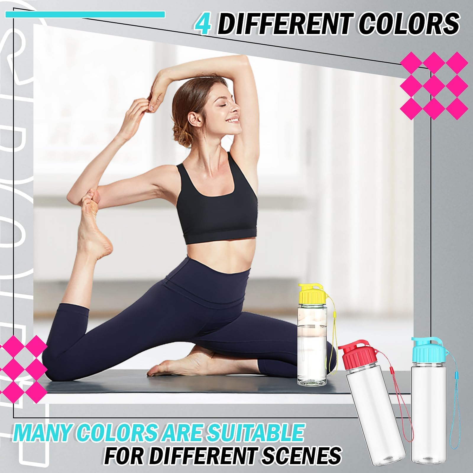 LYCN Set di 40 bottiglie in plastica e sacca da palestra – 500 ml bottiglie sportive con coperchio pieghevole e sacchetto con coulisse, set riutilizzabile per sport, fitness, campeggio, viaggi, feste