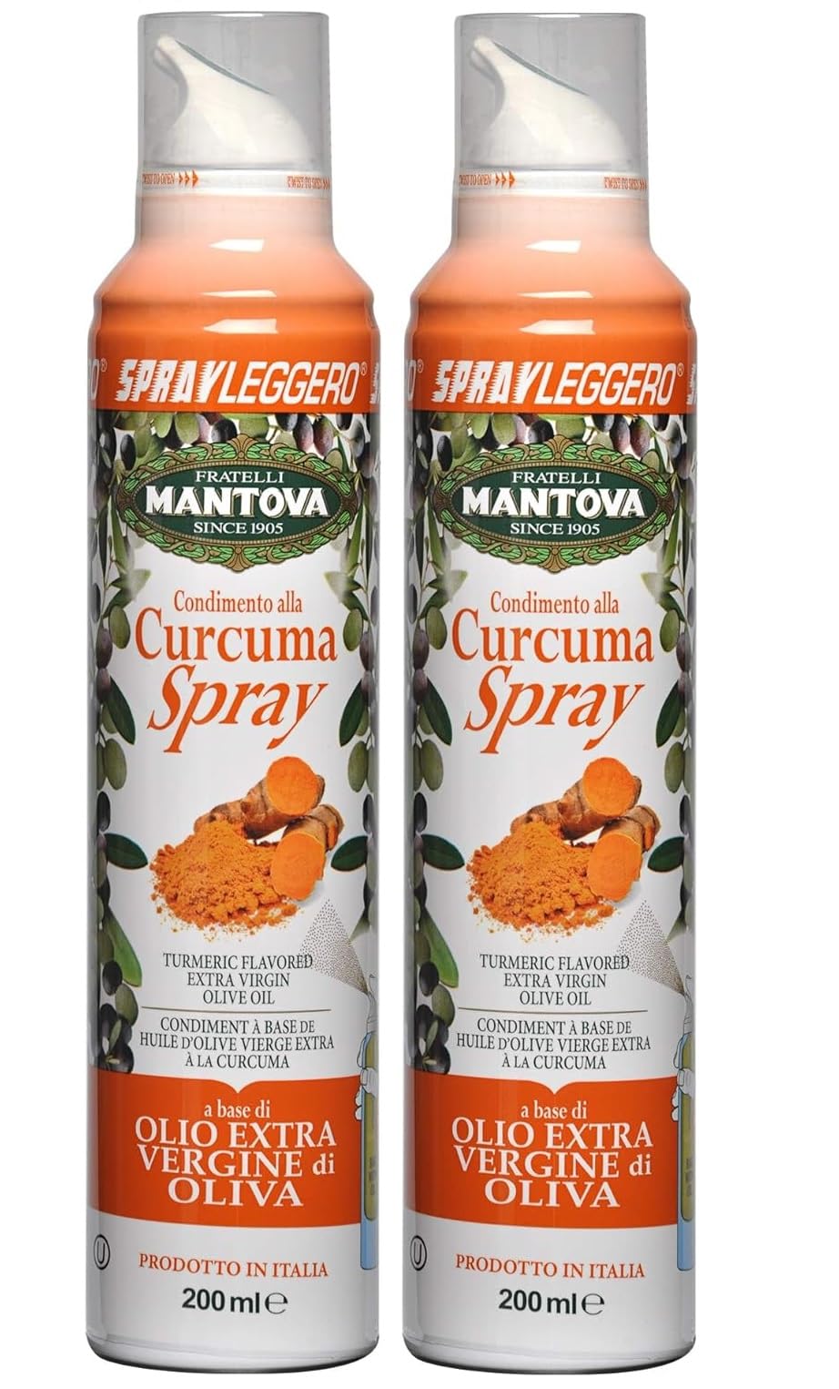 2 Confezioni di Curcuma Spray in Olio Extra Vergine di Oliva 200ml Puro al 100% ideale per condire Poke Bowls