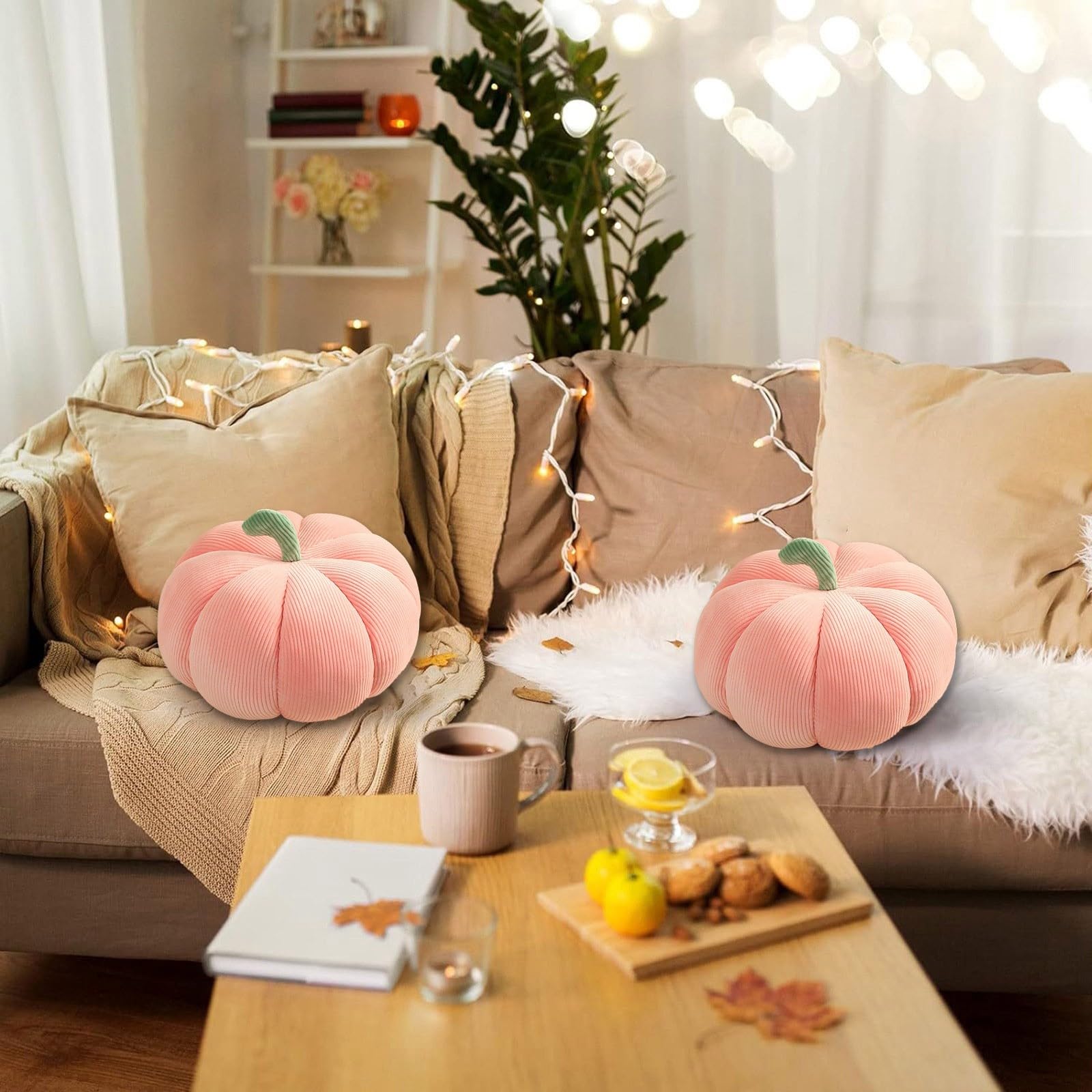 Plüsch Kürbis Kissen – 30 Cm, Deko-Kissen Für Sofa & Bett, Halloween- & Herbstdeko, Braun Oder Weiß