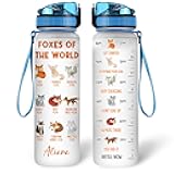 Personalized Fox Lovers 32 Oz 1Liter Motivational Water Bottle, Foxes Of The World Custom Name Water Bottle With Time Marker, Animal Lover Gifts For Women Girl On Birthday, Mother Day's