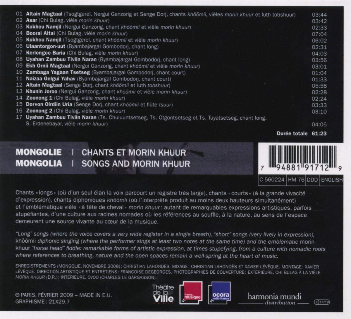 Mongolie/Chants et Morin Khuur