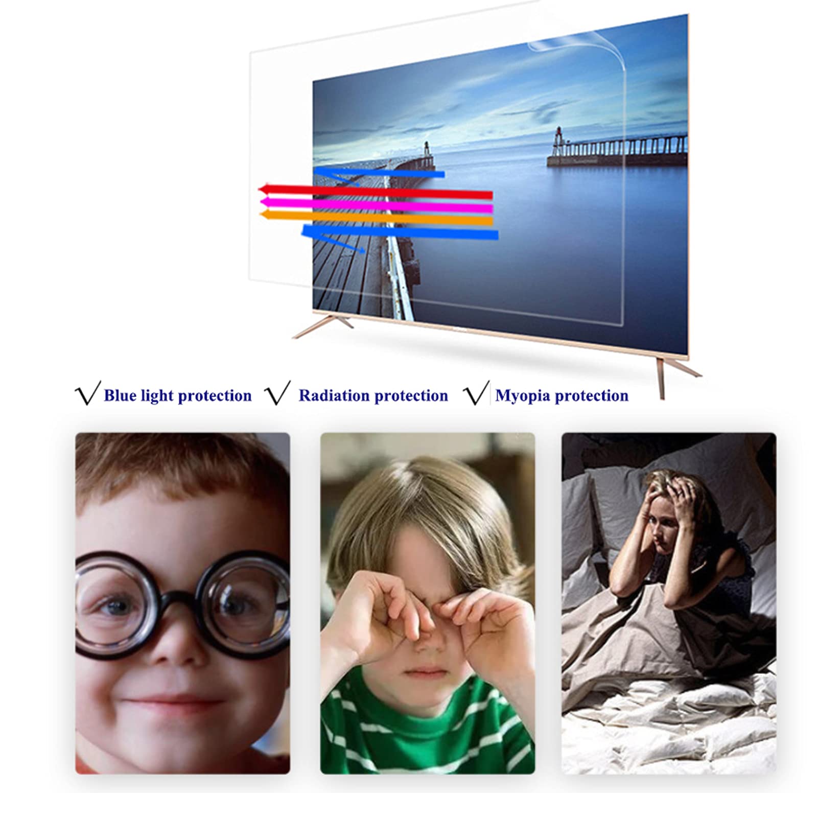 Antyodblaskowa osłona ekranu telewizora, filtr anty-niebieskiego światła do ekranu telewizora - bez odcisków palców, ochrona oczu, 37 cali 819 * 460