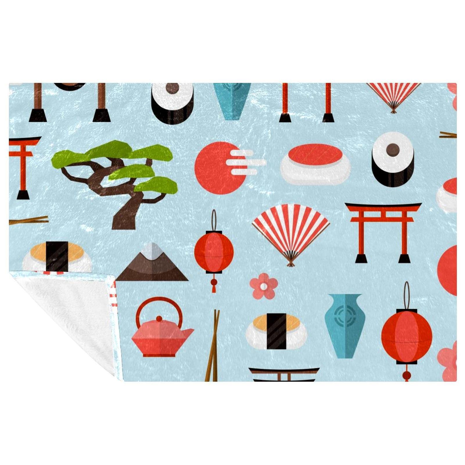 Jeté de lit chaud 150x100 cm avec imprimé culture japonaise pour pique-nique, camping et plage