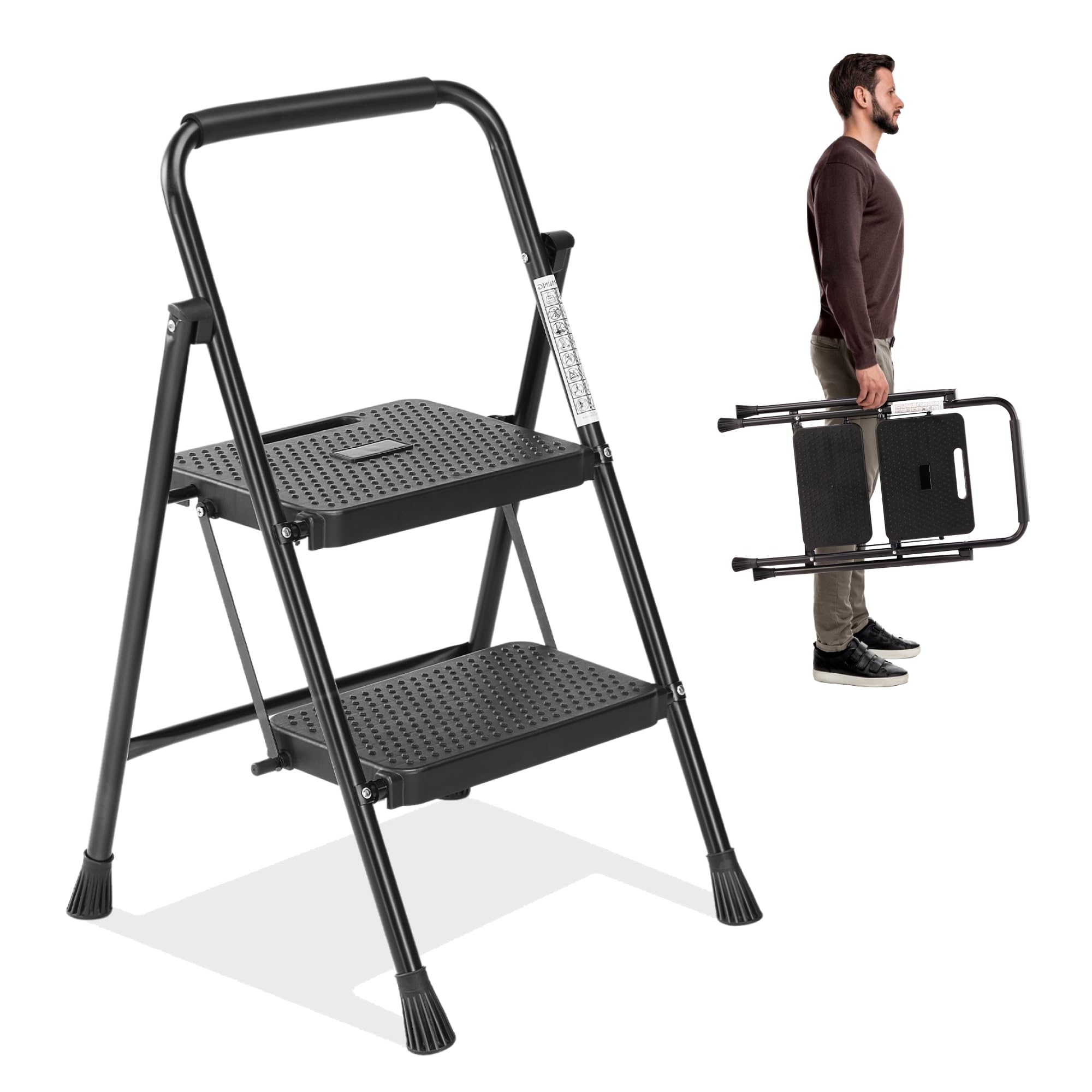 Step Ladder, 2 Step Folding Ladder Foldable Step Stool, 400lbs Portable Ladders with Wide Non-Slip Pedal, Step Stools for Home Kitchen and Outdoor