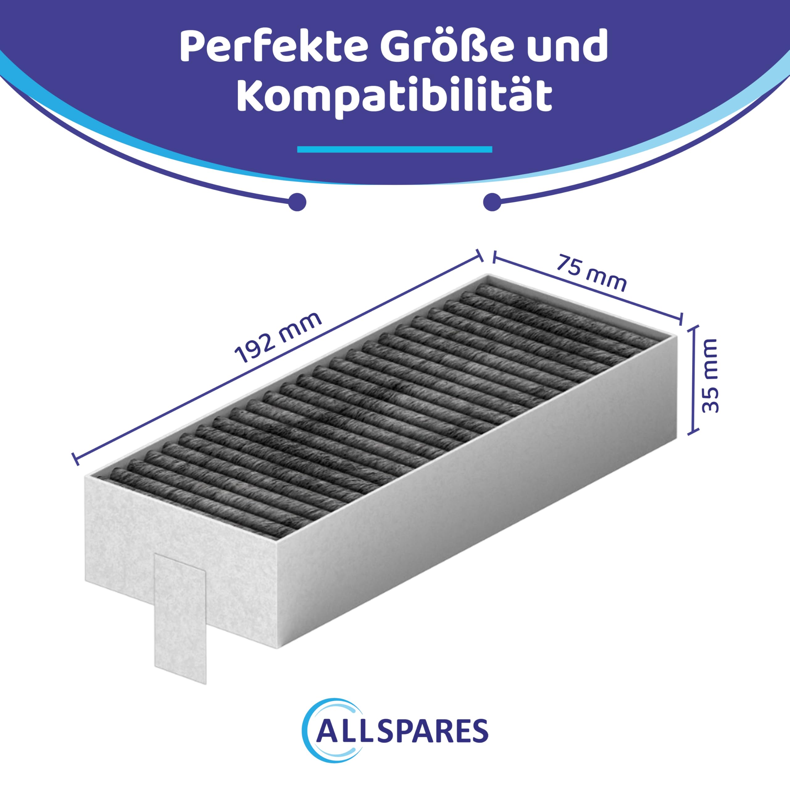 AllSpares CleanAir Aktivkohlefilter 4er Set – passend für Siemens HZ9VRCR0, 17004796 | Bosch HEZ9VRCR0, HZ9VRCR0 | Neff Z821VR0 | Gaggenau CA282111 | Constructa CZ9VRCR0 | 192x75x35 mm