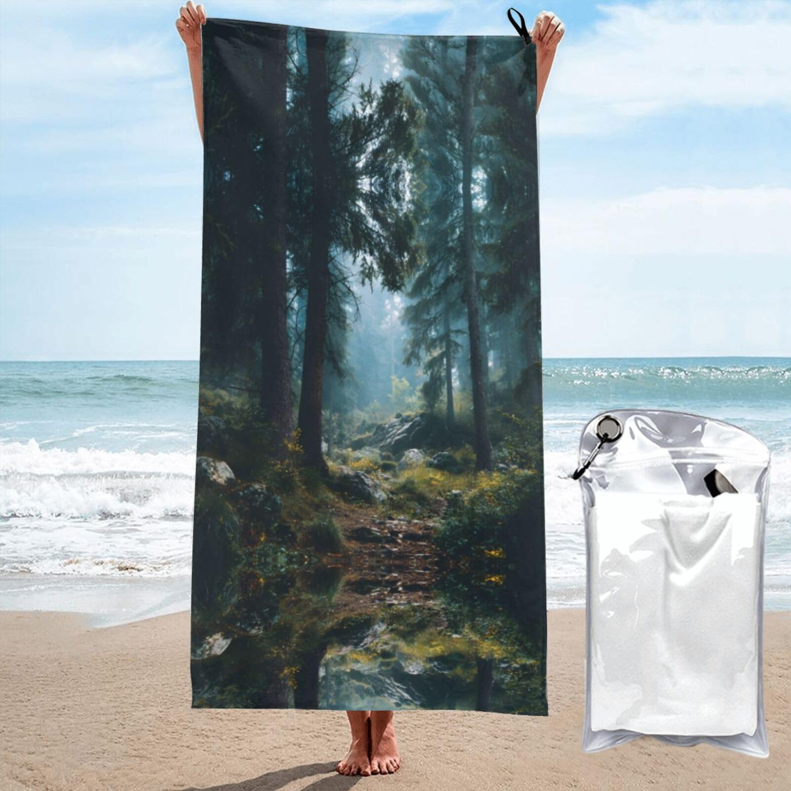 ESNAIUVCD Forest Scenery Print Beach Towel, Microfibre Sauna Towel, Quick-Drying Fitness Towel, Lightweight And Thin Portable Sauna Towel