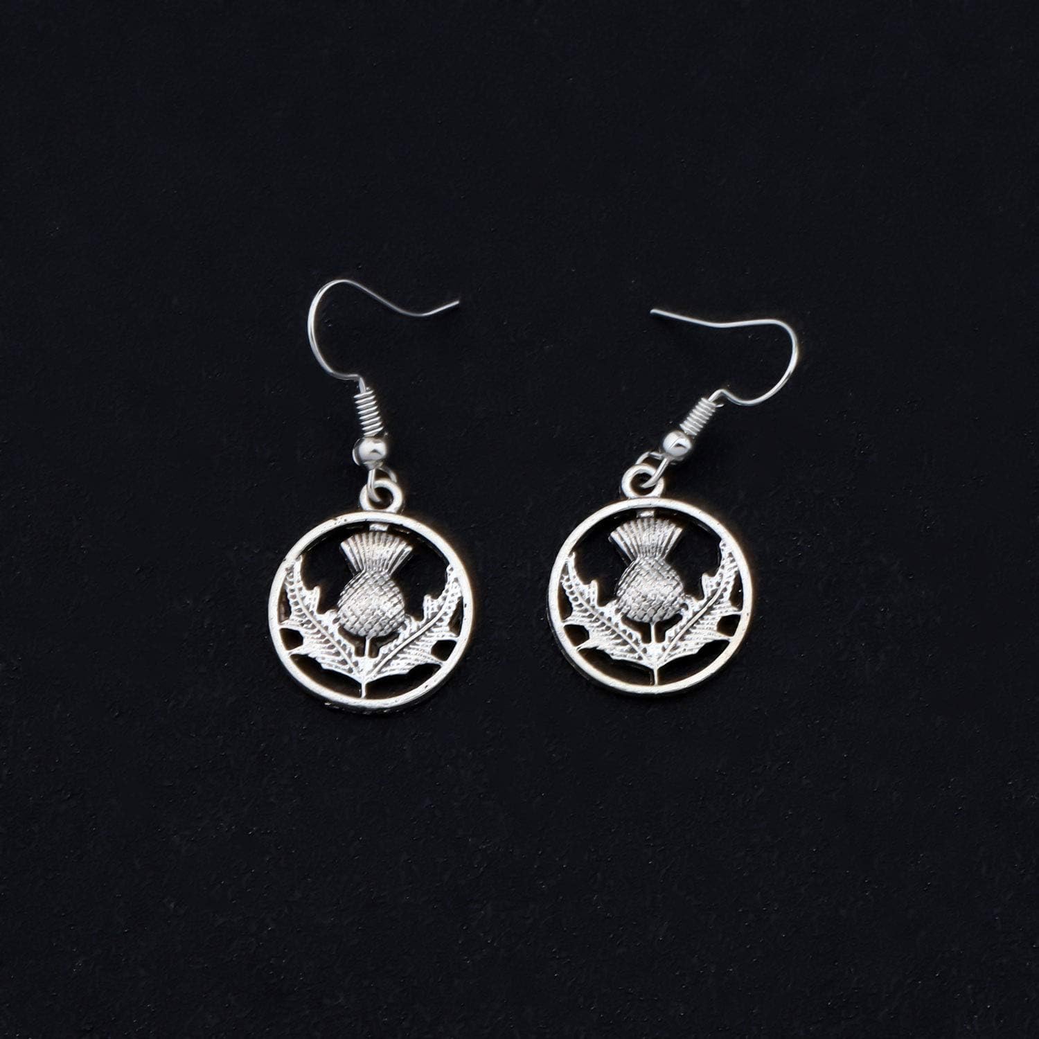 BAUNA Scotland Thistle Dangle Earrings for Women Sassenach Scottish Jewelry Fans Gift (Silver) - Image 3