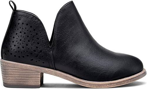 VEPOSE botas al tobillo para mujer con tacón bajo y grueso, con perforaciones, botas de vaquero