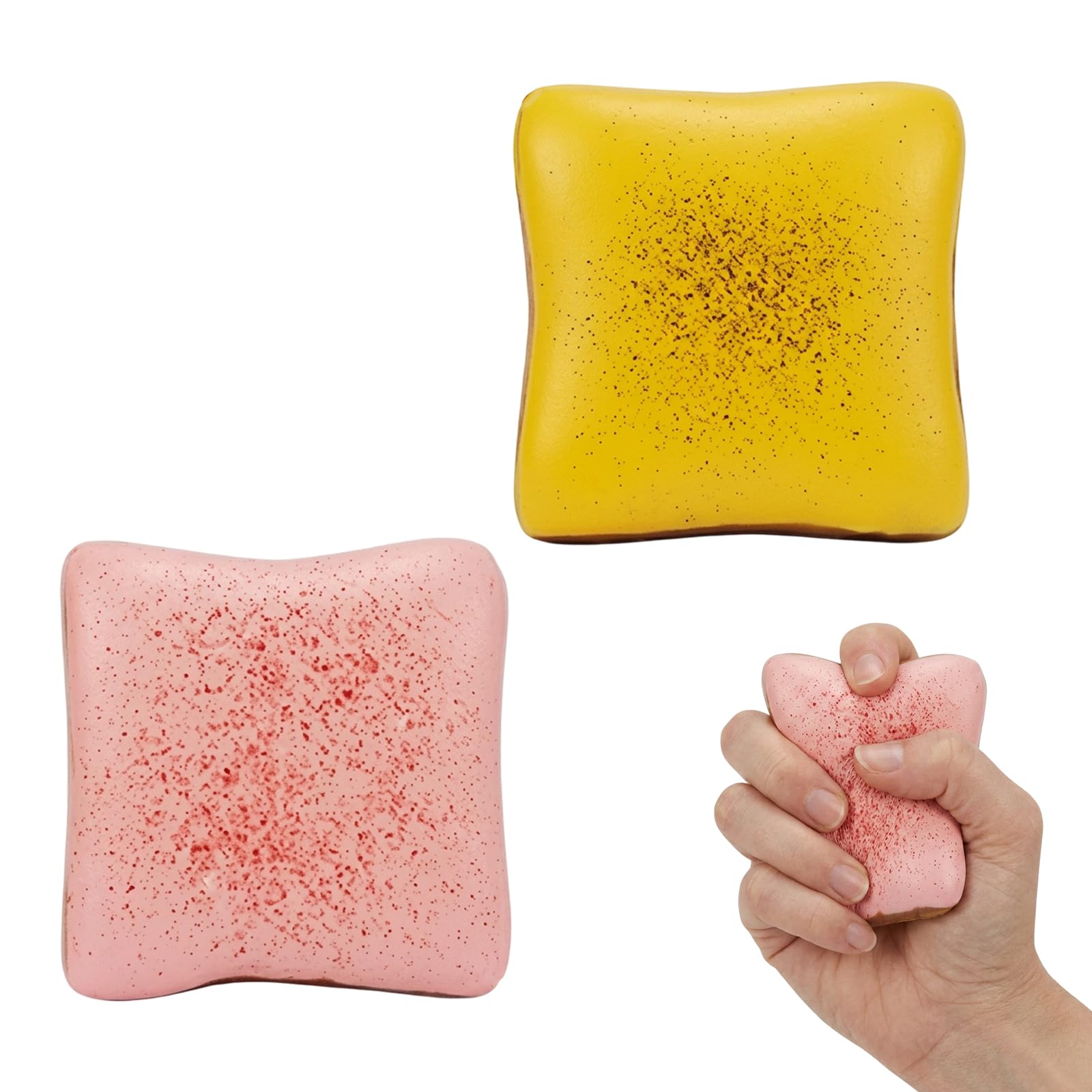 2 PCS Toast & Butter Squishy Set, Slow Rising Bread Shaped Squeeze Pieces, Yellow & Pink Stress Relief Desk Decor, Adult Party Favors & Relaxation Gifts