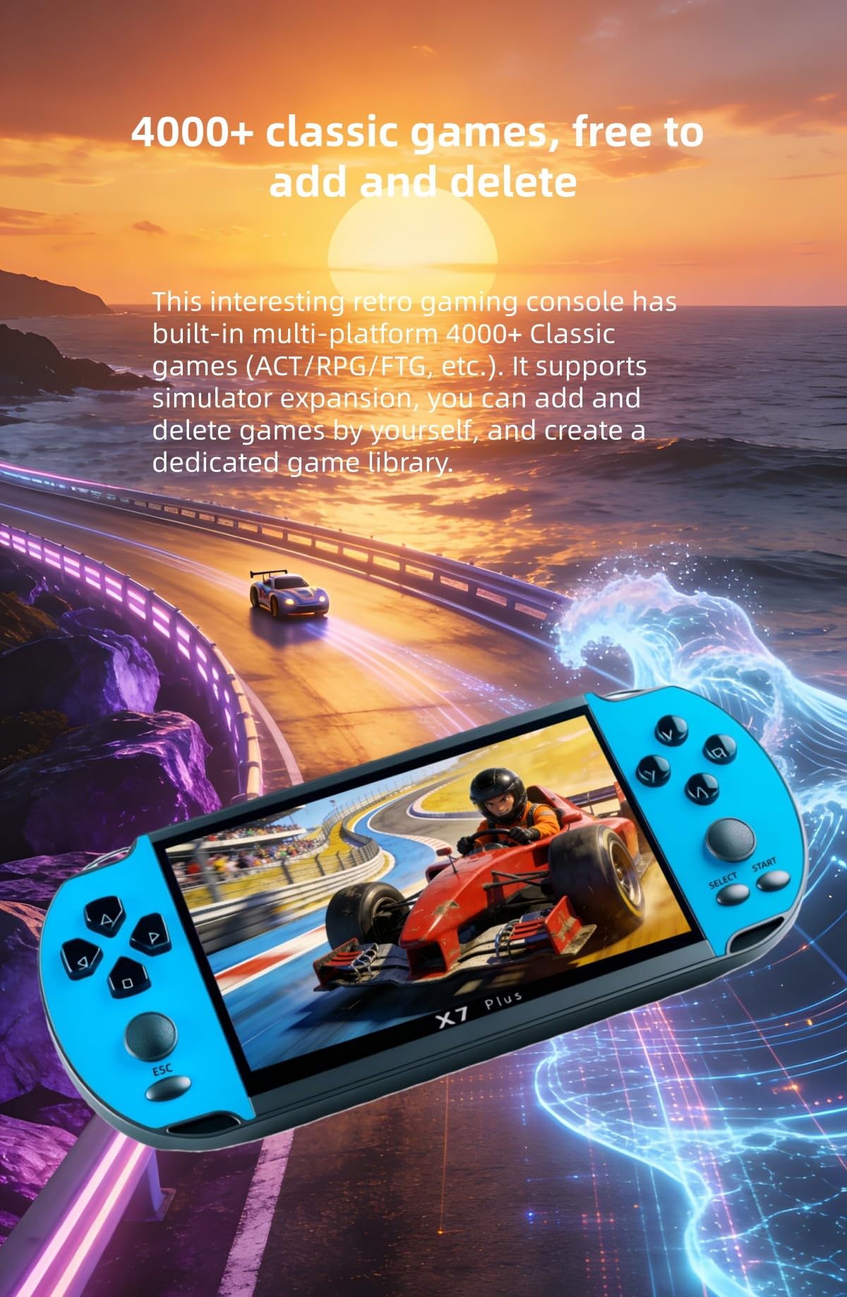 Console di gioco portatile LCD da 5,5" YHFITN, con giochi integrati, supporto per più emulatori, multimediale ricaricabile e connessione TV, giocattoli da viaggio, regali di compleanno - 4