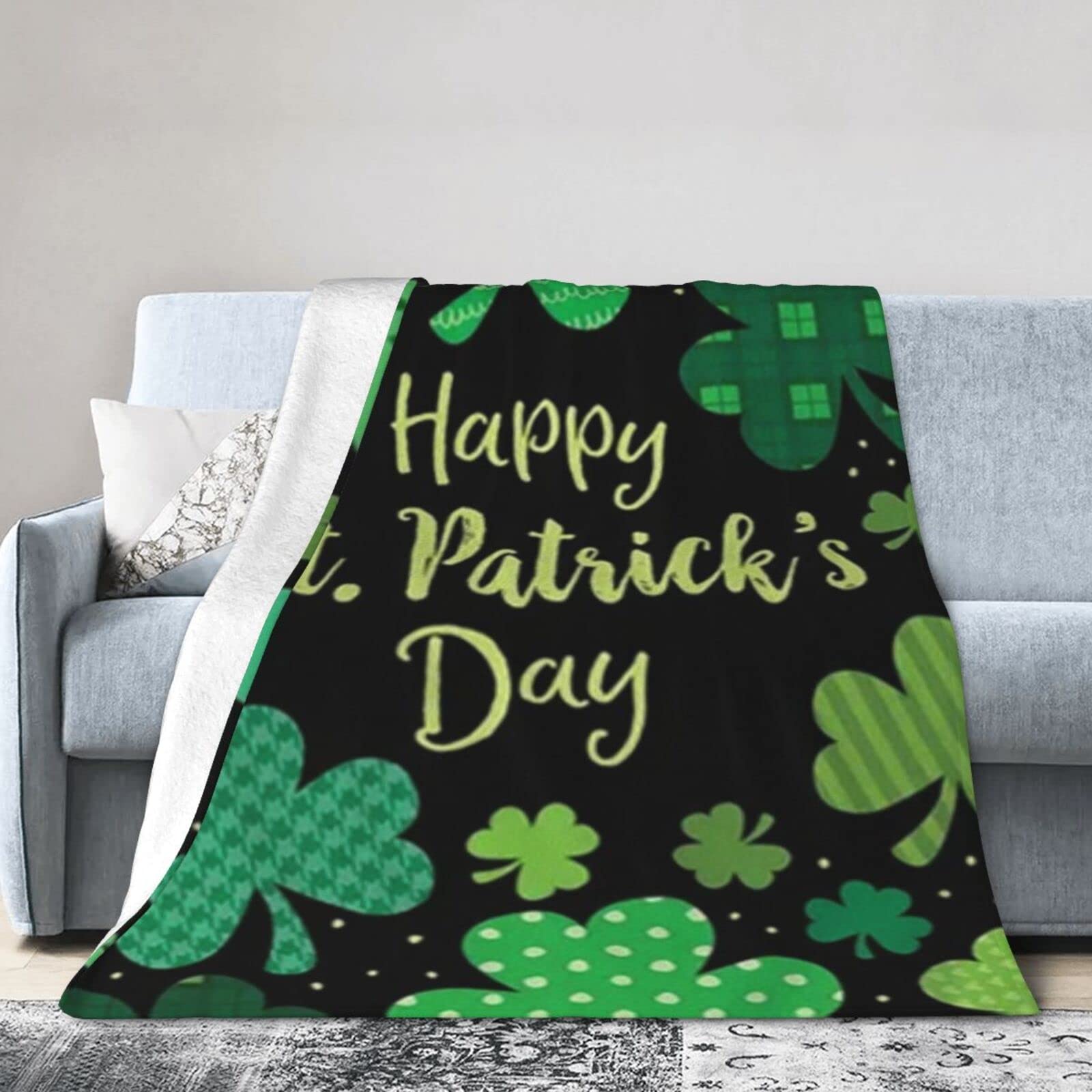 Lsjuee Flannel Fleece Blanket 50"X40" St. Patrick's Day Clovers Bed Throw Blanket Quality Ultra-Soft Travel Spring Blankets for Girls Keep Warm
