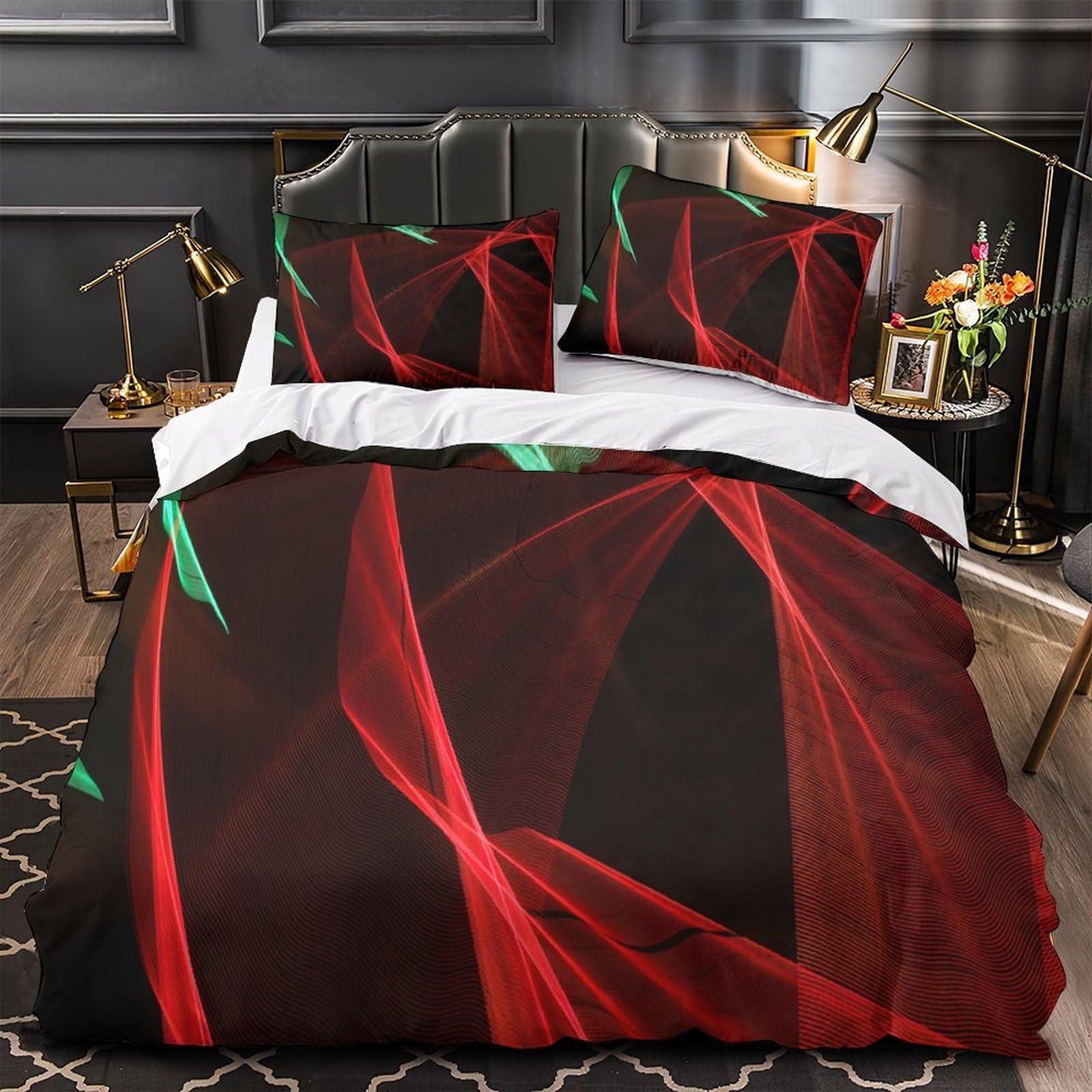 Housse de Couette 3D Conception de Mouvement Rouge Abstraite Microfibre Douce Super King