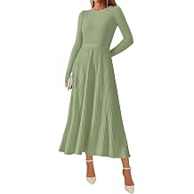 KIRUNDO Women Sweater Dress Holiday Ribbed Knit Long Sleeve Slimming Maxi Dress Fall Pleated Elegant A Line Winter Dresses