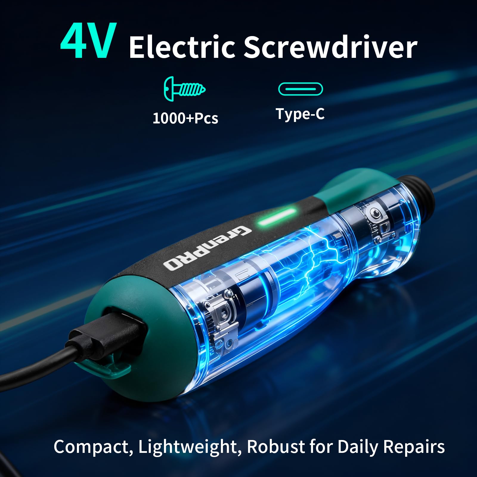 GRENPRO Cacciavite elettrico da 4 V, set di cacciaviti a batteria ricaricabile con 51 punte magnetiche, luce LED, rotazione sinistra/destra, cavo di ricarica USB e custodia per il trasporto, ideale
