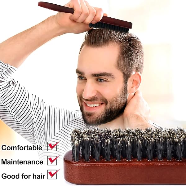 Sularpek Boar Hair Brush, Hair Plaquing Brushes, Bun Brushes, Hair Plating Brush for Women and Men, Hair and Beard Cleaning - 3