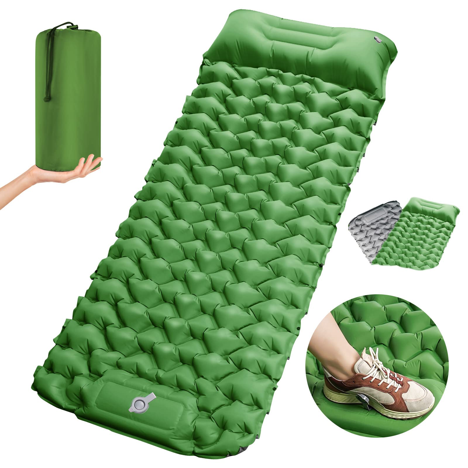 SOPPY Ultralight Self Inflating Camping Mat, 10cm Extra Thick Waterproof Sleeping Air Bed for Outdoor Camping Hiking Backpacking With Built In Foot Pump