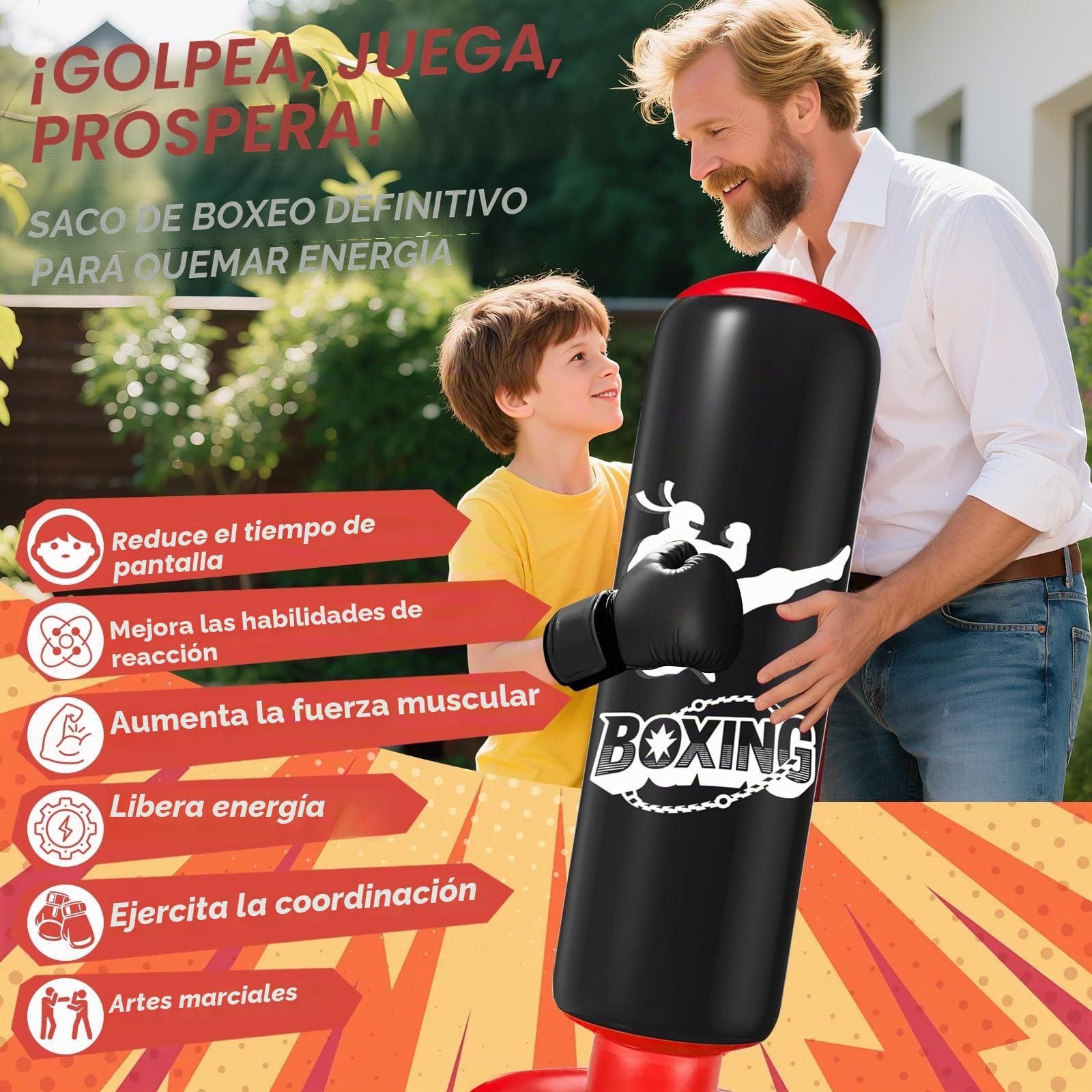 Saco de Boxeo Niños 160cm Bolsa Inflable con Guantes y Bomba para MMA Taekwondo