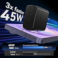 Vista 2 de Cargador USB C súper rápido de 45 W, cargador tipo C, bloque de carga rápida para teléfono Android con cable de carga tipo C de 3 pies para Samsung
