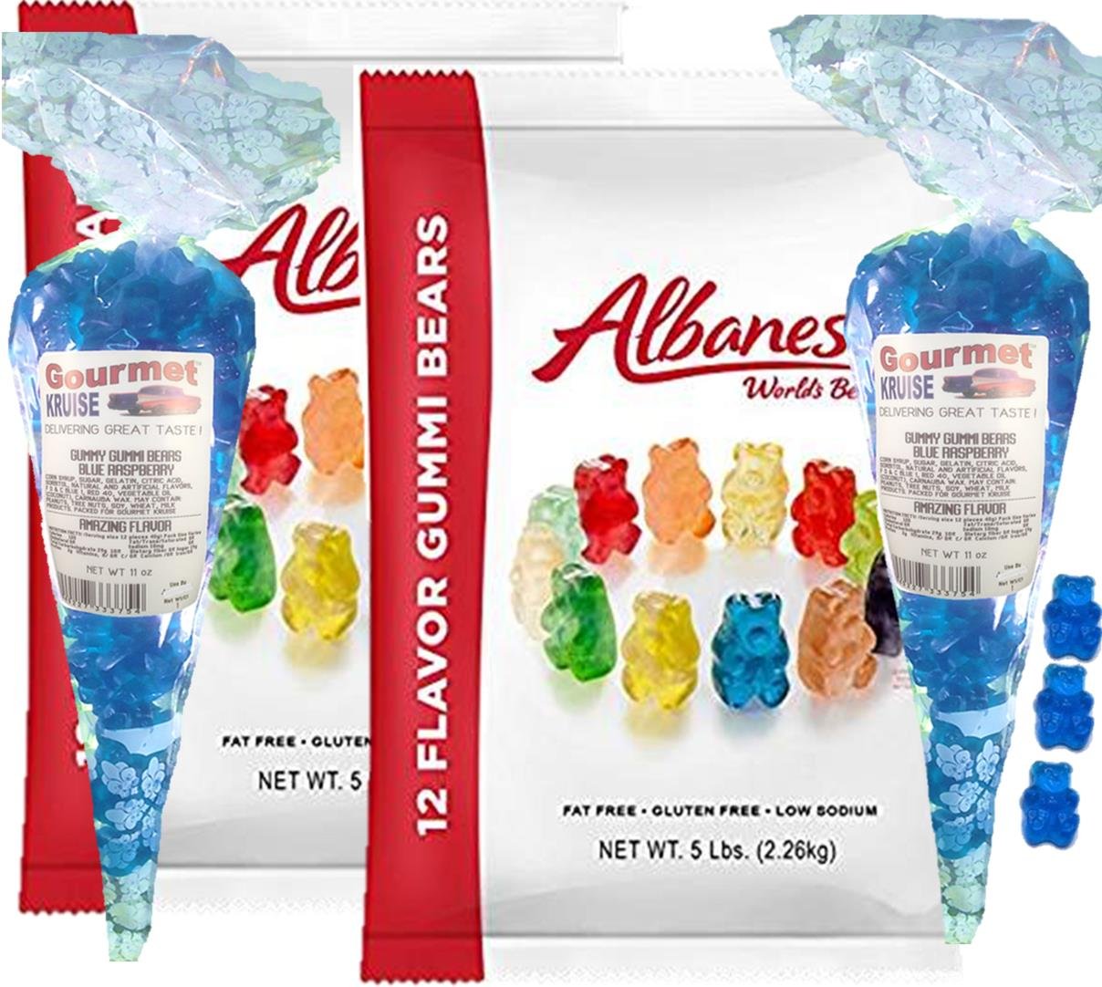 Amazon Com Albanese 12 Flavor Gummi Bears 2 5lb Bags Plus 2 11oz Blue Raspberry Gummy Bears Gourmet Kruise Signature Gift Bags Net Wt 182 Oz 2 Item Bundle Grocery Gourmet Food