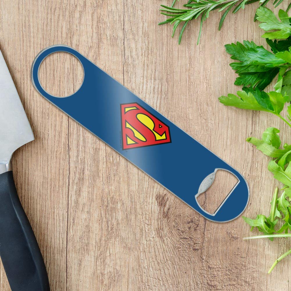 Superman Classic S Shield Logo Stainless Steel Vinyl Covered Flat Bartender Speed Bar Bottle Opener