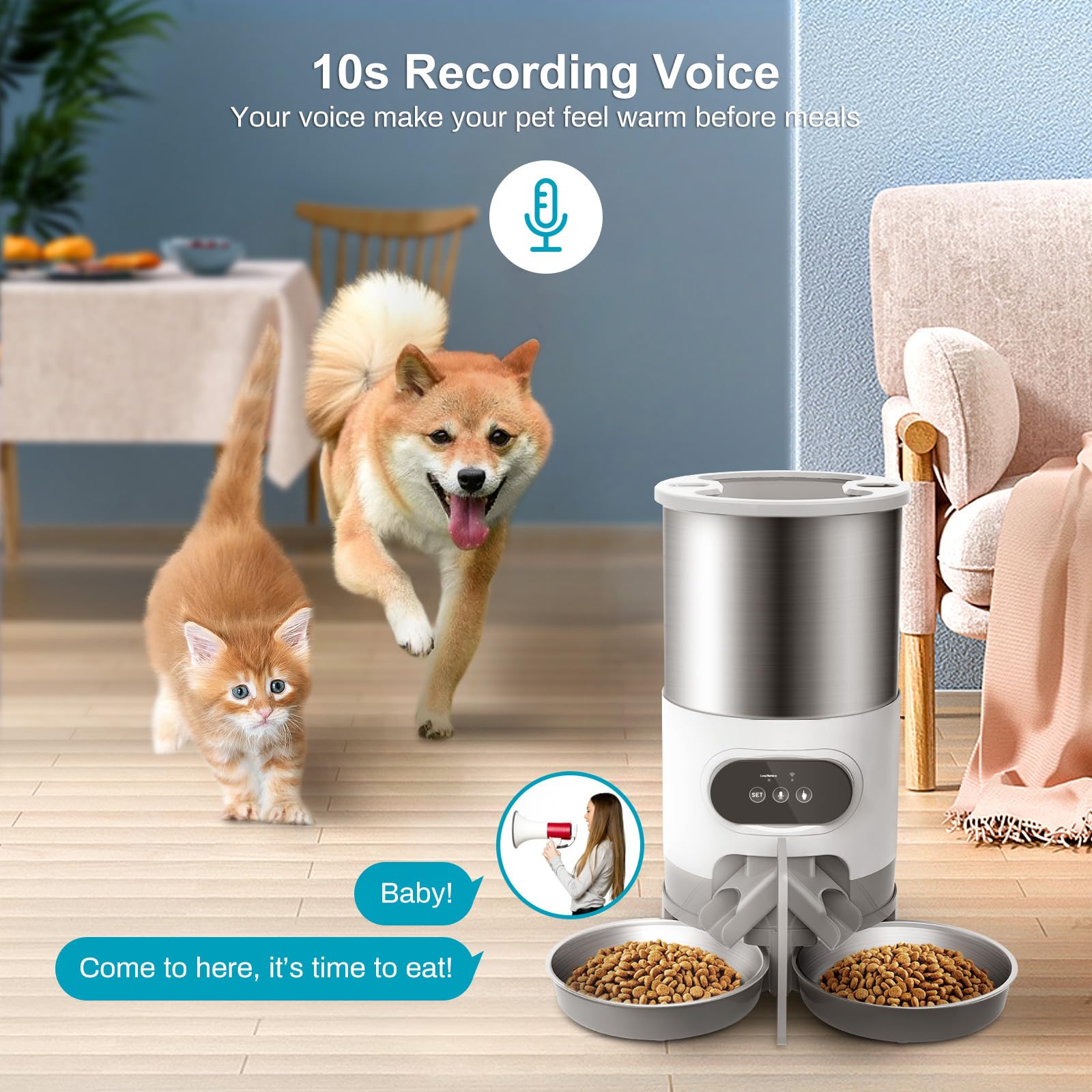 ERICAT Comedero Automático para Gatos, Dispensador De Comida para Gatos con Reproducción De Voz Y Grabadora De Voz De 10s, 4 Comidas por Día, para Gatos, Perros Grandes, Múltiples Mascotas