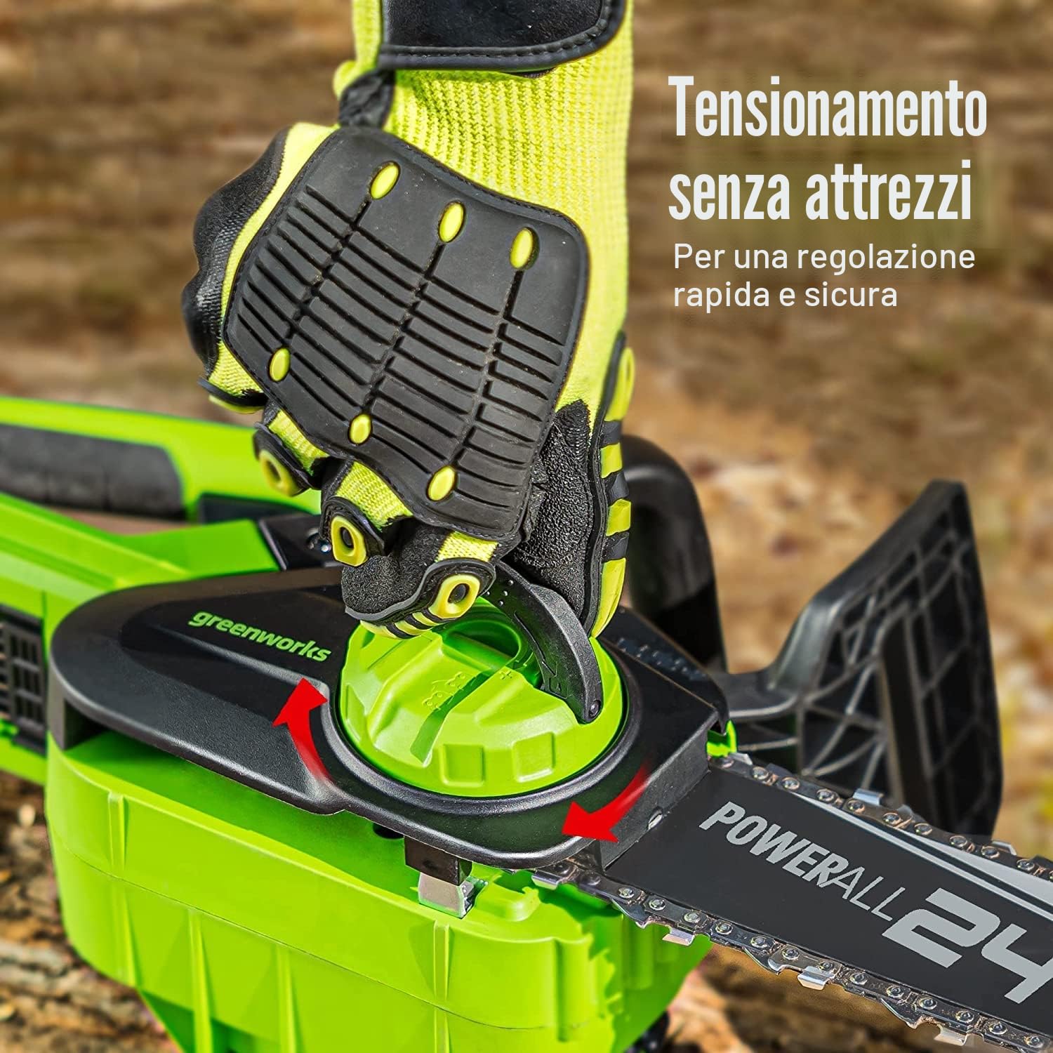 Greenworks 24V 25cm Motosega Elettrica a Batteria con Batteria da 2 Ah e Caricabatteria, Velocità Catena 4,3 m/s, Lubrificazione Automatica, Kit Motosega con Protezione Anti-Contraccolpo