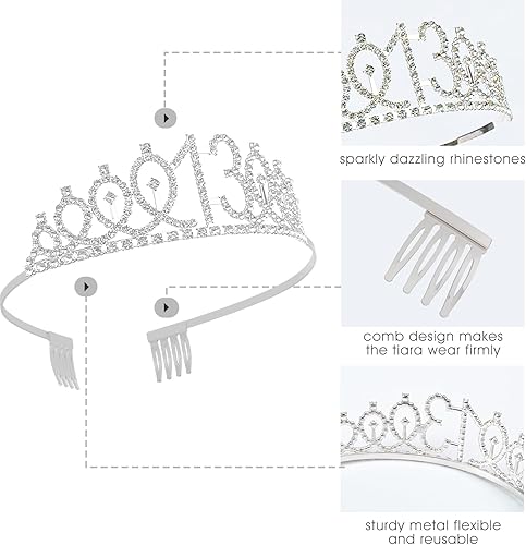Miniatura 2 de FUNSACHY 13rd Birthday Sash & Rhinestone Tiara Set, 13 Year Old Birthday Gifts for Her Birthday Party Decorations for Girls