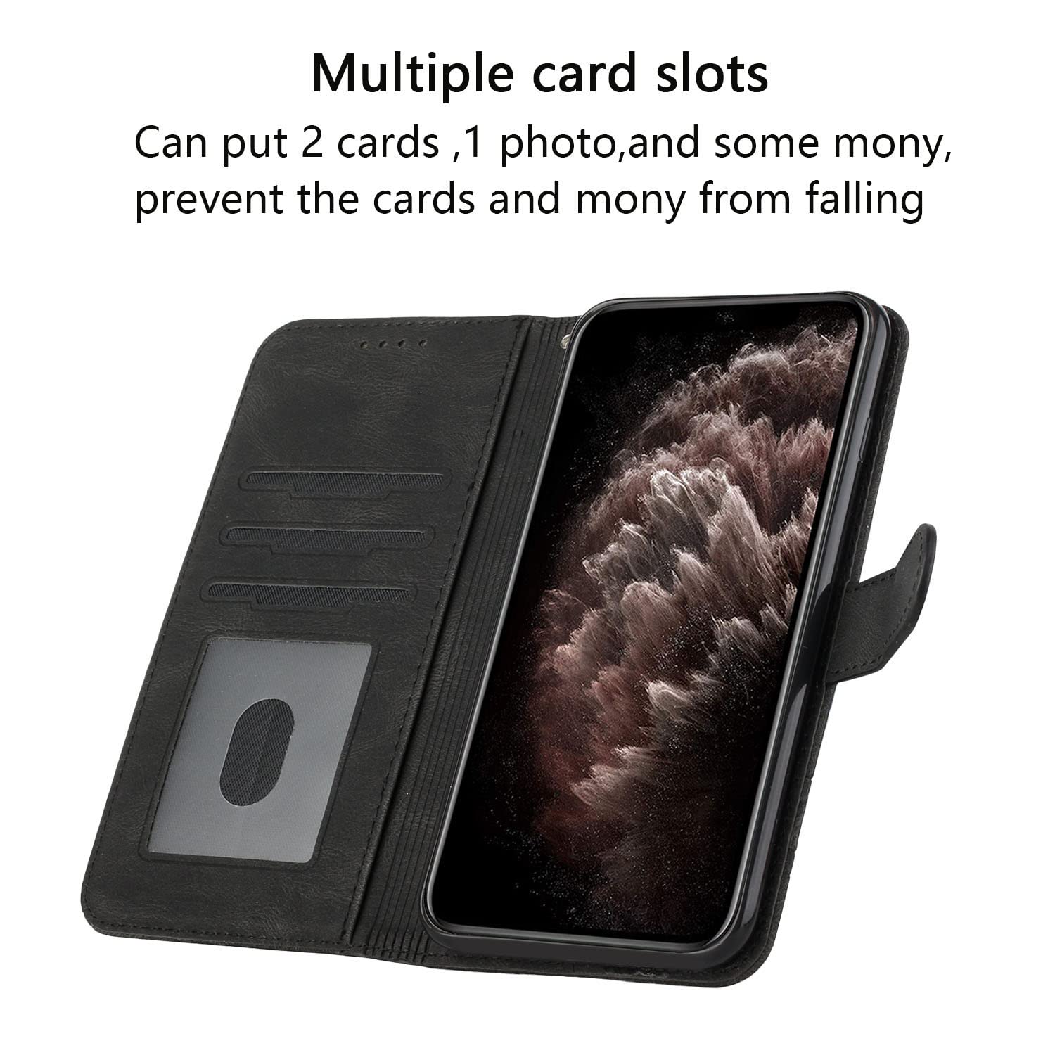 Momoka Wallet Cover Per IPhone X/XS – Custodia A Portafoglio In Pelle PU Con Supporto, Chiusura Magnetica E Cinghia (nero) - 4