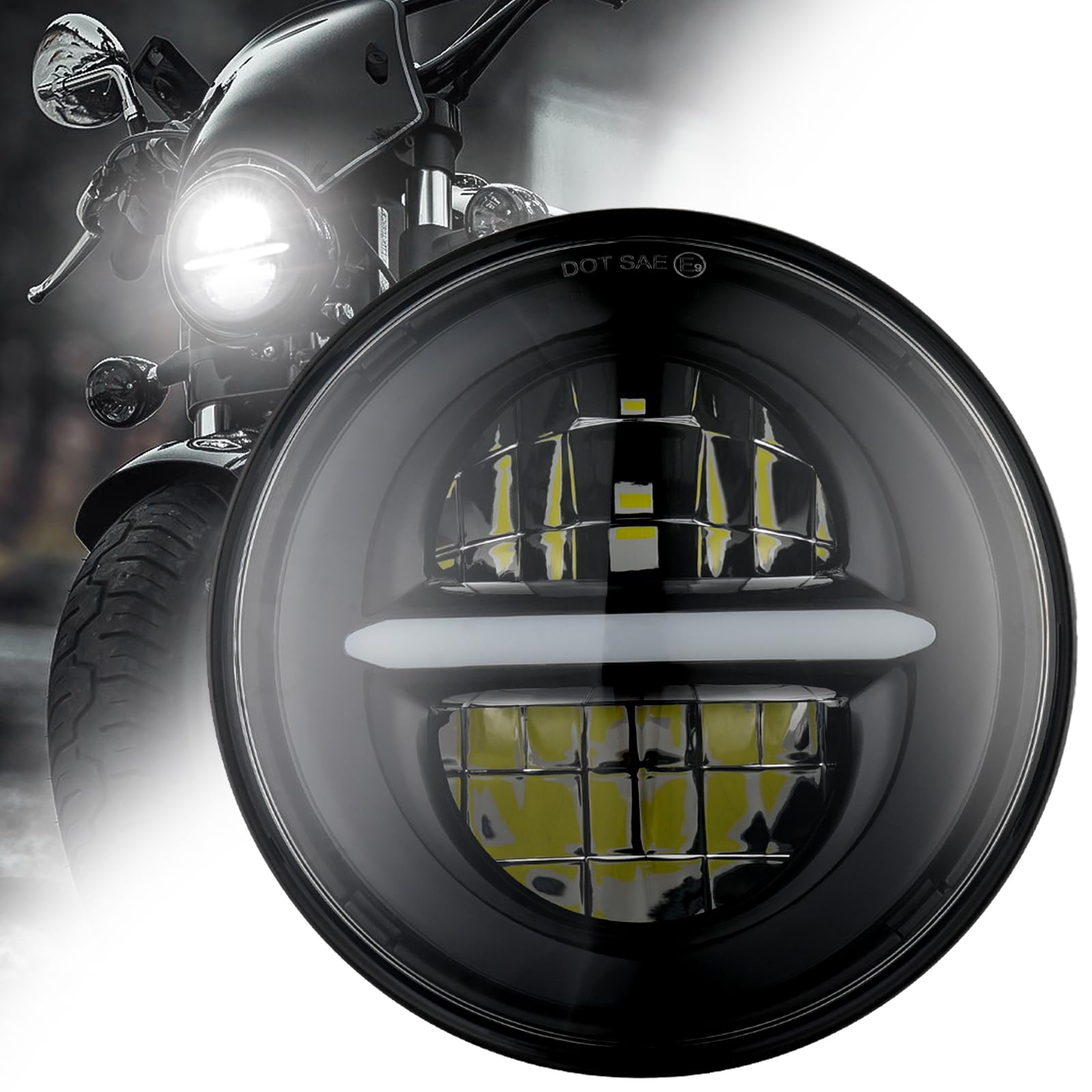 DREAMIZER 5.75 '' Faro LED para Motocicleta Homologados, Compatible con Harley Davidson Softail Dyna Super Wide Glide Low Rider Night Rod Sportster Iron 883 Indian Bobber Triumph.