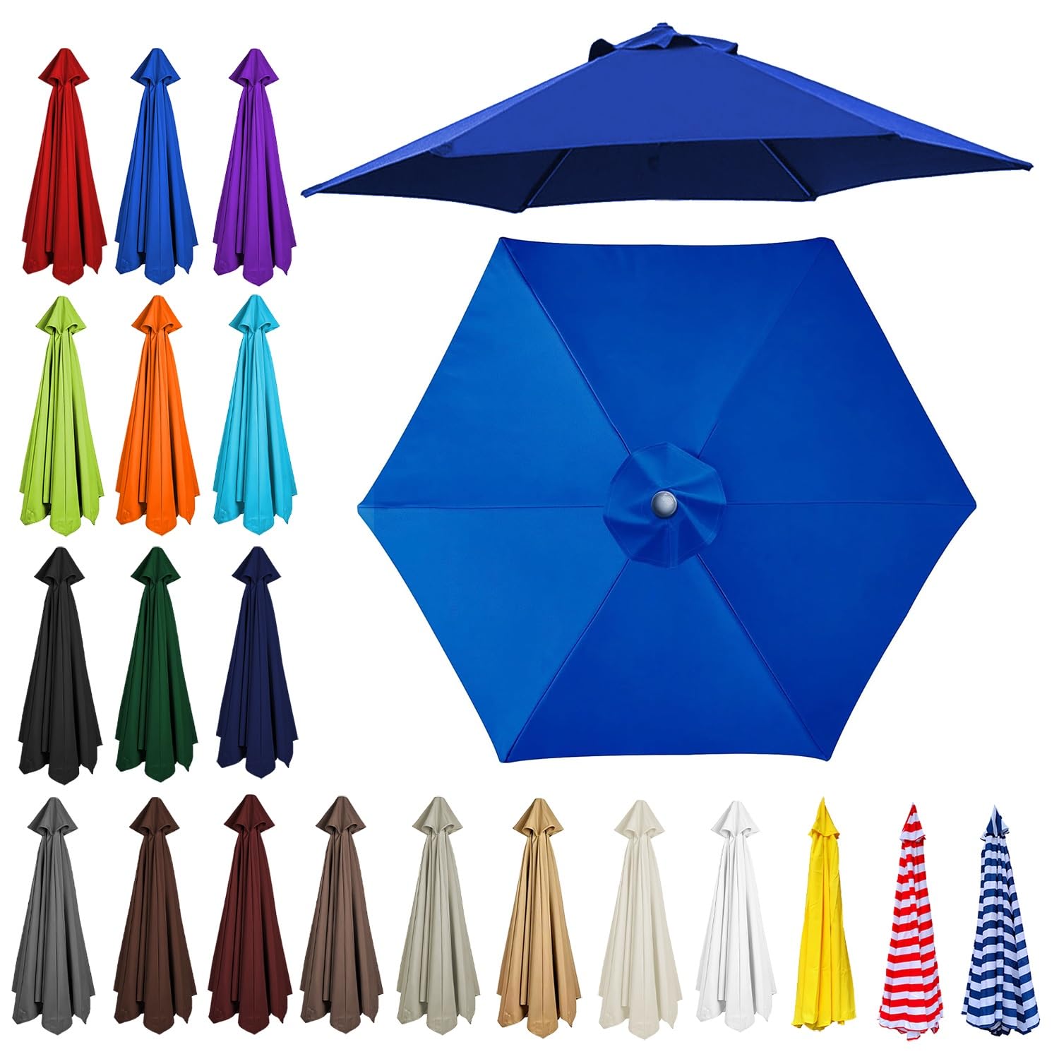 2m/2.30m/2.5m/2.7m/3.0m/3.5m Replacement Parasol Canopy, Garden Umbrella Replacement Top Cover, 6/8 Arms Umbrella Cloth Fabric for Sunshade, Water Resistant, Fits Various Frames(Royal blue,6ribs:3.0m/