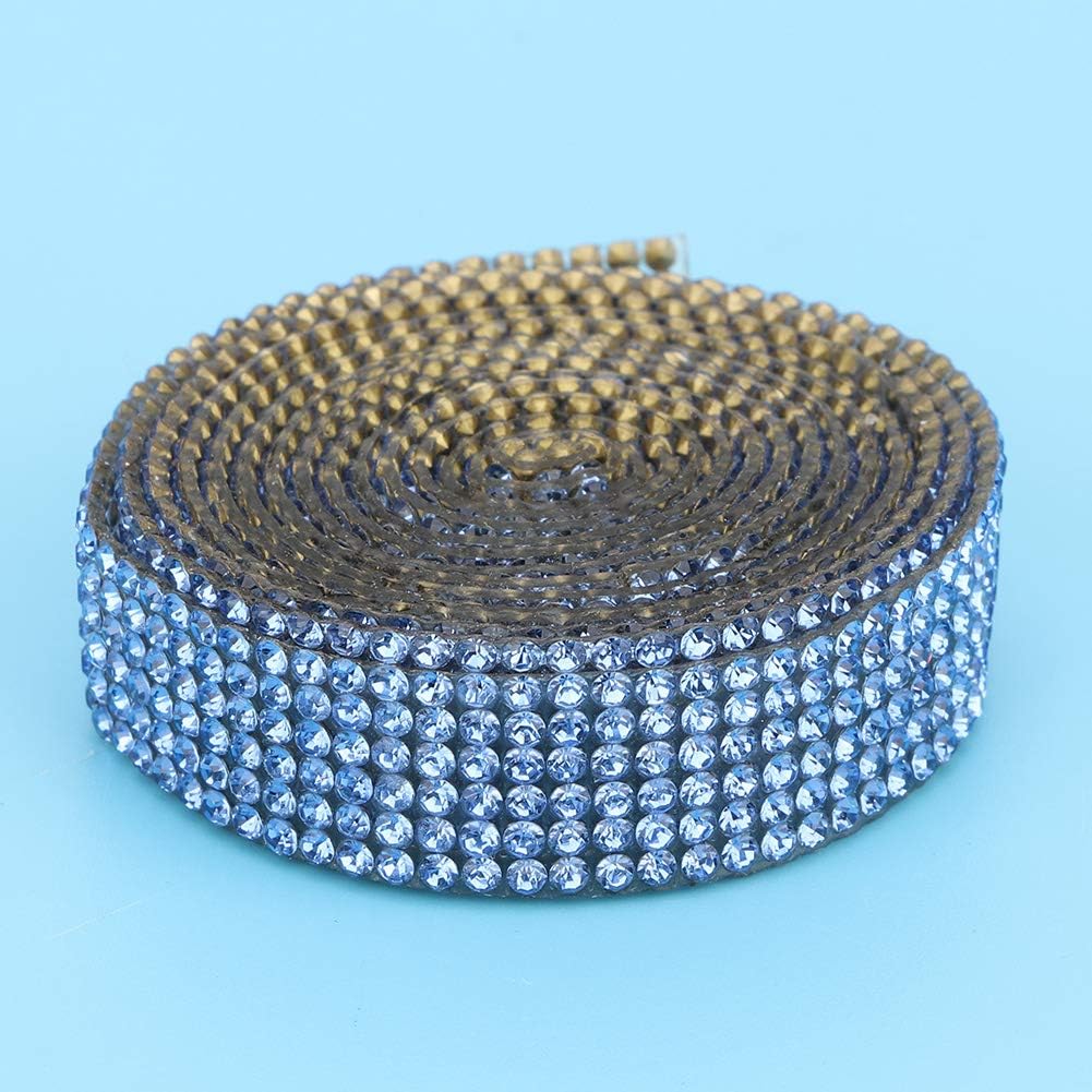 Rhinestone Ribbon,1m Long Bling Crystal Rhinestone Band Rhinestone Tassel Chain Wedding Dress Shoes Rhinestone Fringe Trim for Sewing Craft DIY Decoration (Blue 6 Rows 1 Meter)