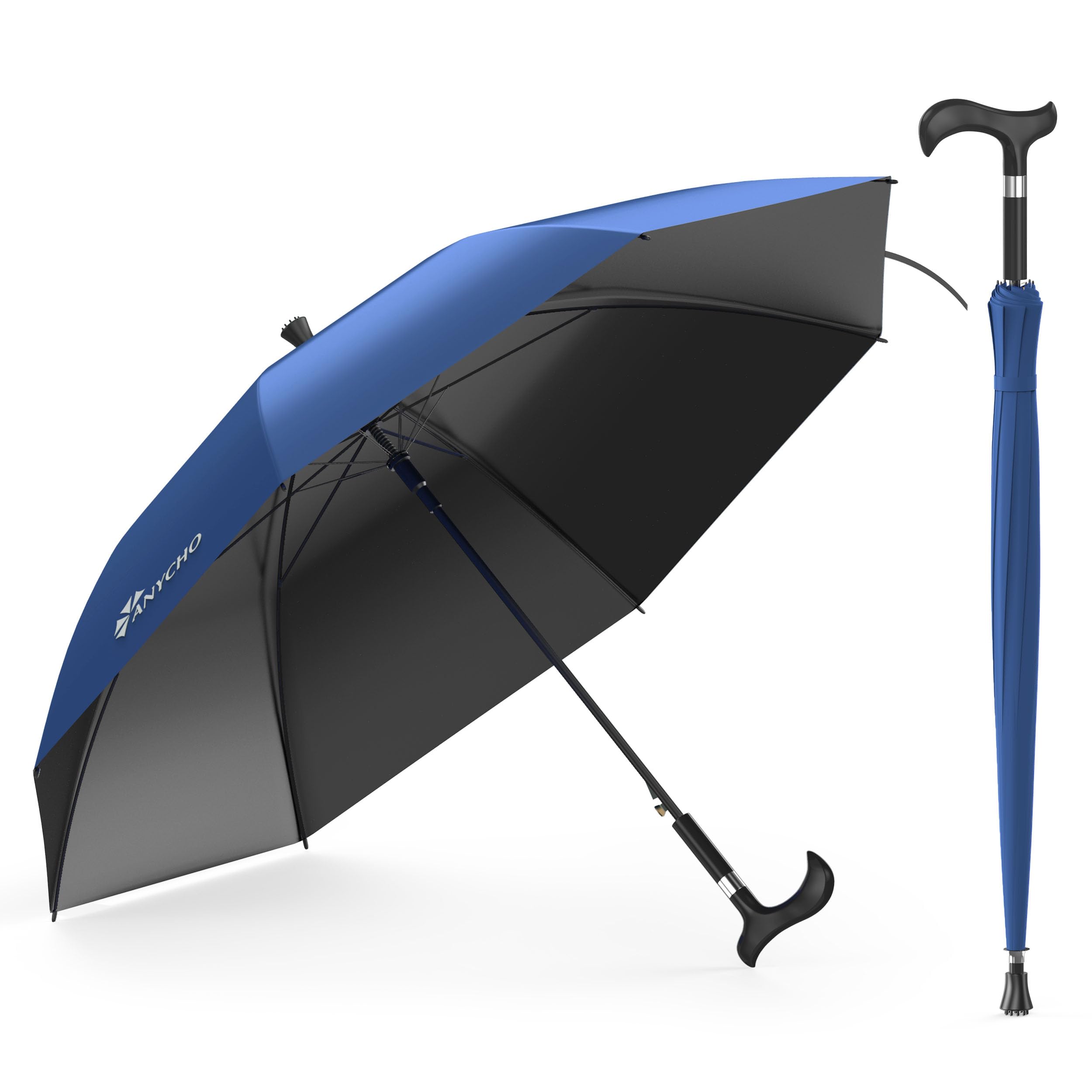 Walking Cane Umbrella for Rain, Thick Double-Branch Umbrella for Elderly with Auto Open, Outdoor Hiking and Mountain Climbing