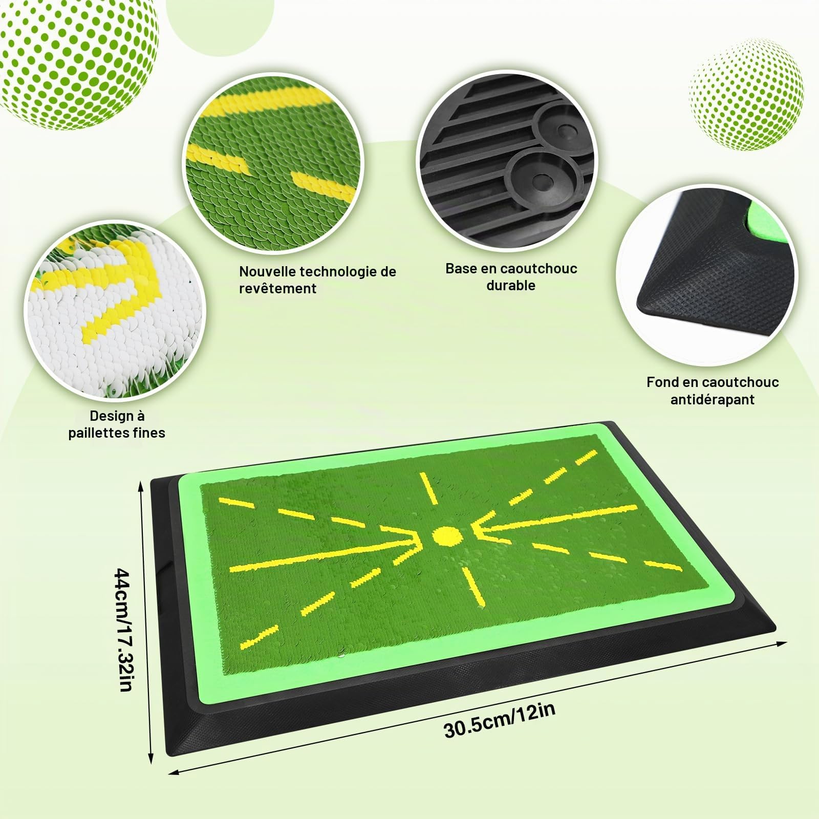 Tapis d'Entraînement de Golf Portable,Tapis de balançoire de Golf - Base antidérapante pour Un Swing précis et Un Feedback immédiat.Usage intérieur/extérieur,idéal pour débutants et golfeurs