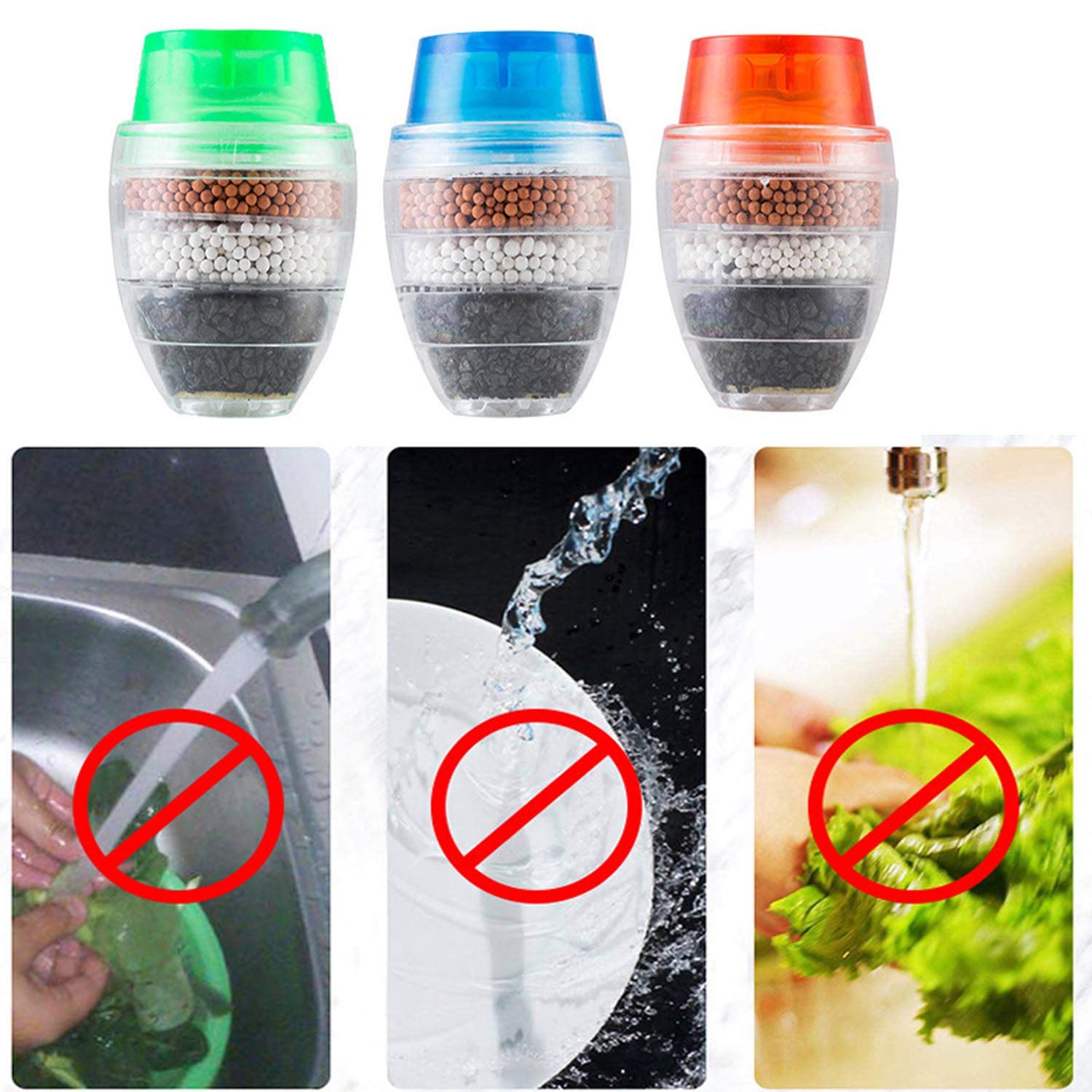 3 Pack Faucet Mount Filters,Faucet Water Filter Purifier Kitchen Tap Filtration Activated Carbon Removes Chlorine Fluoride Heavy Metals Hard Water for Home Kitchen Bathroom - - 