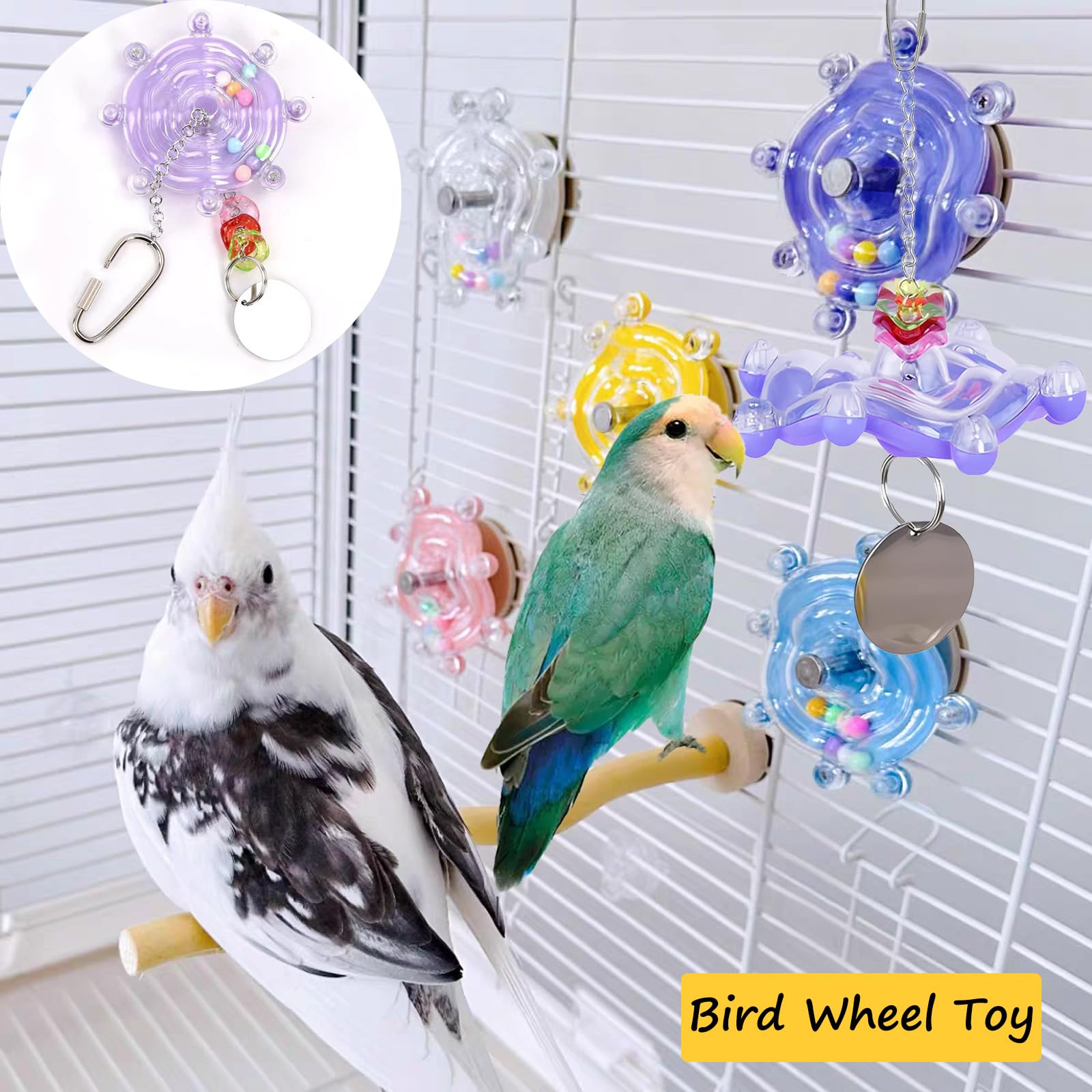 ESSGUO 2 Pcs Parrot Toys - Colorful Spinning Rattle Wheel For Cockatiel, Budgie, Parakeet Cage - View #4
