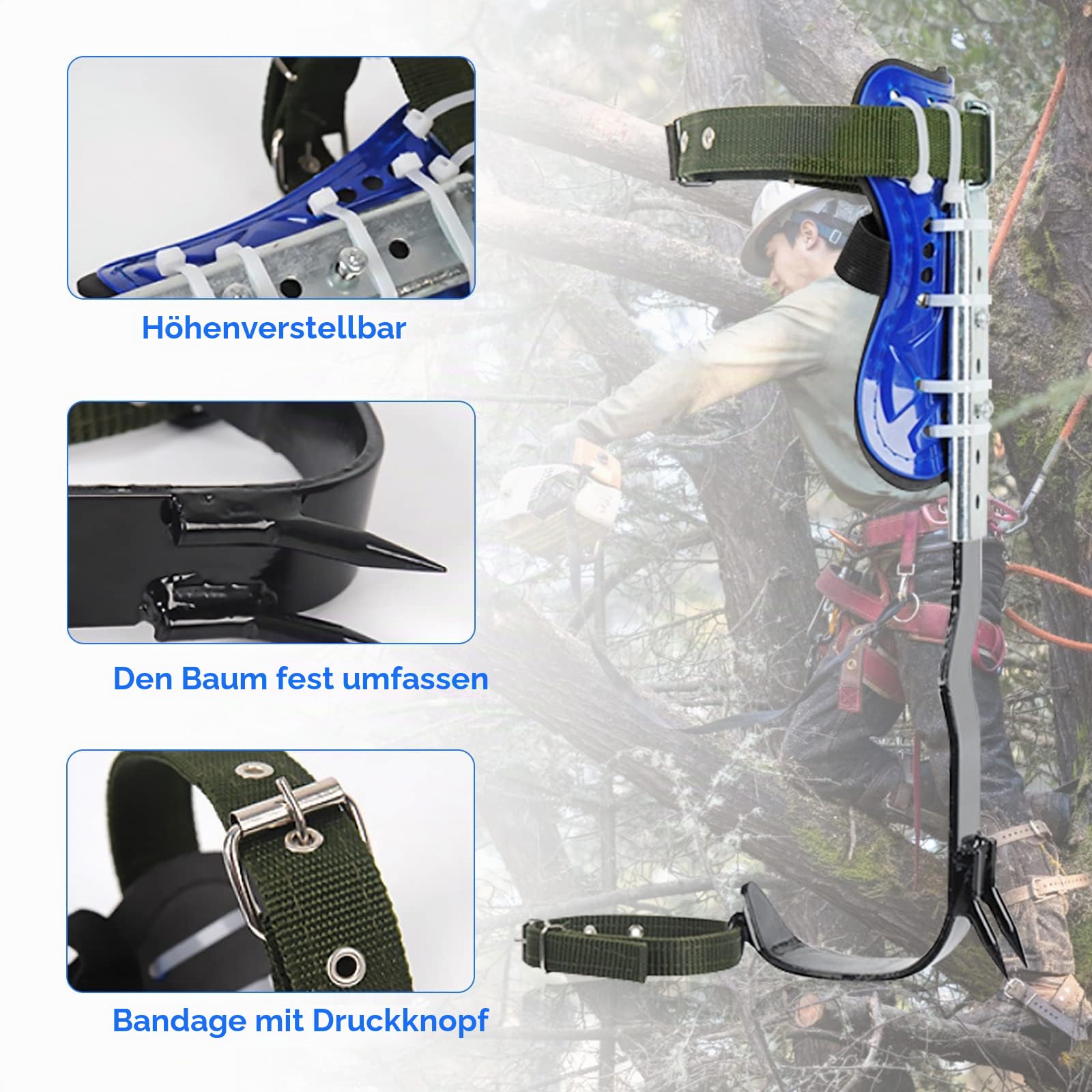 Baumklettern Ausrüstung Set,Höhen Verstellbar Tree Climbing Spike, Halteseil Steigeisen Klettergurt,Tree Climbing Spike Baumkletterwerkzeug Sicherheitsgurt Fallschutz